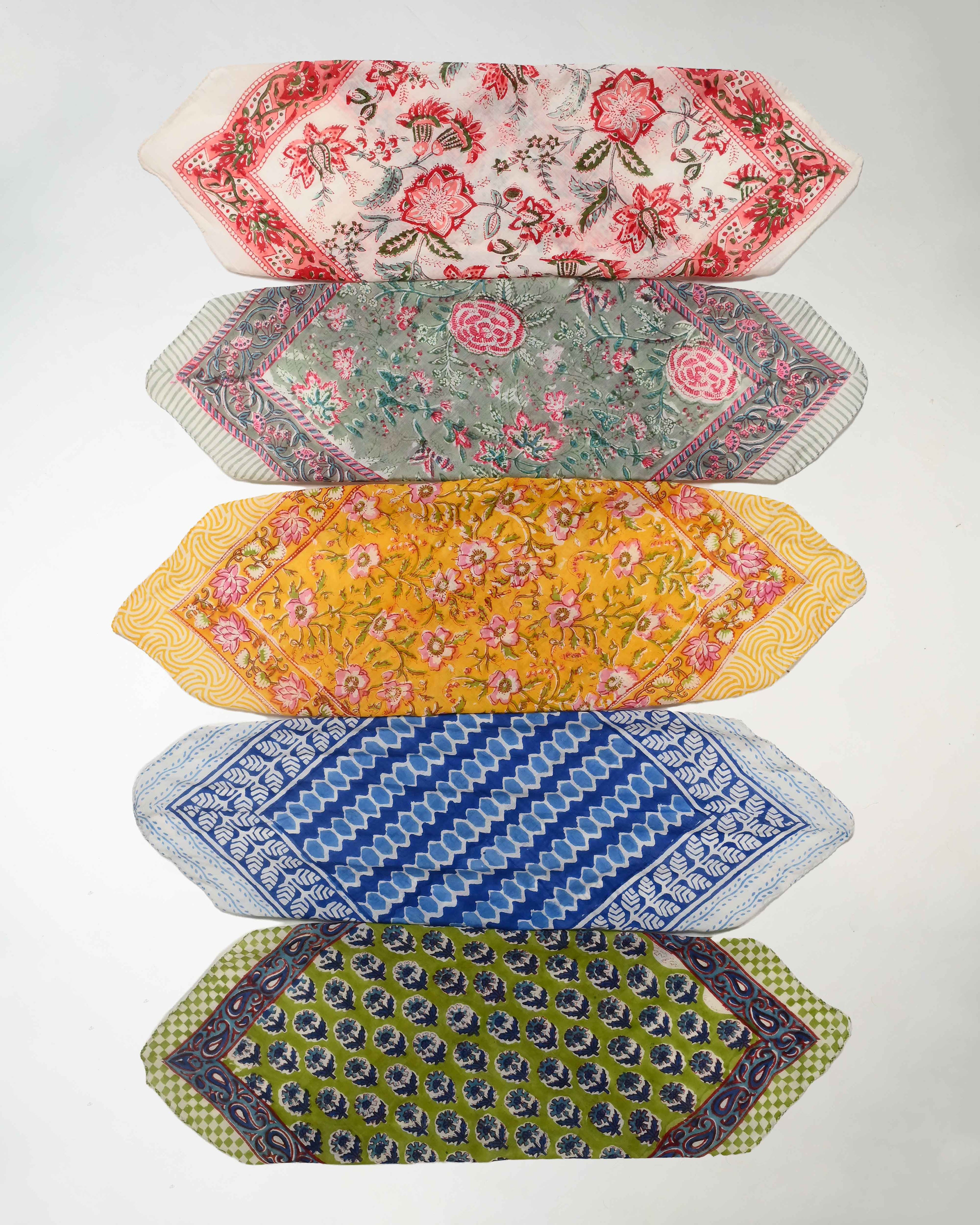 Set of 5 – Paisley Print Cotton Bandanas | Handmade Boho Block Printed Neck Scarf, Headband & Hair Wrap | Sustainable Unisex Fashion Gift | UK