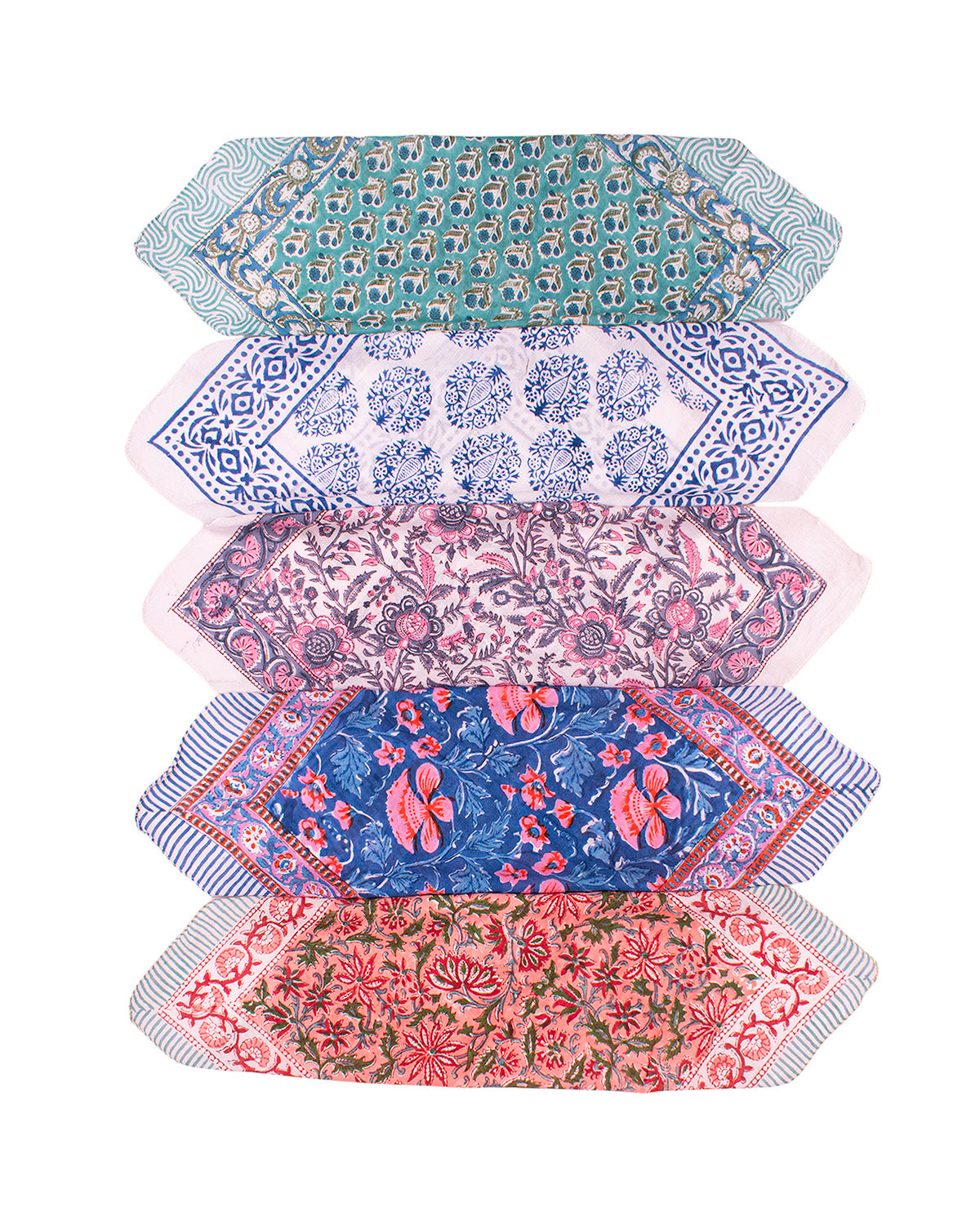 Set of 5 – Paisley Print Cotton Bandanas | Handmade Boho Block Printed Neck Scarf, Headband & Hair Wrap | Sustainable Unisex Fashion Gift | UK