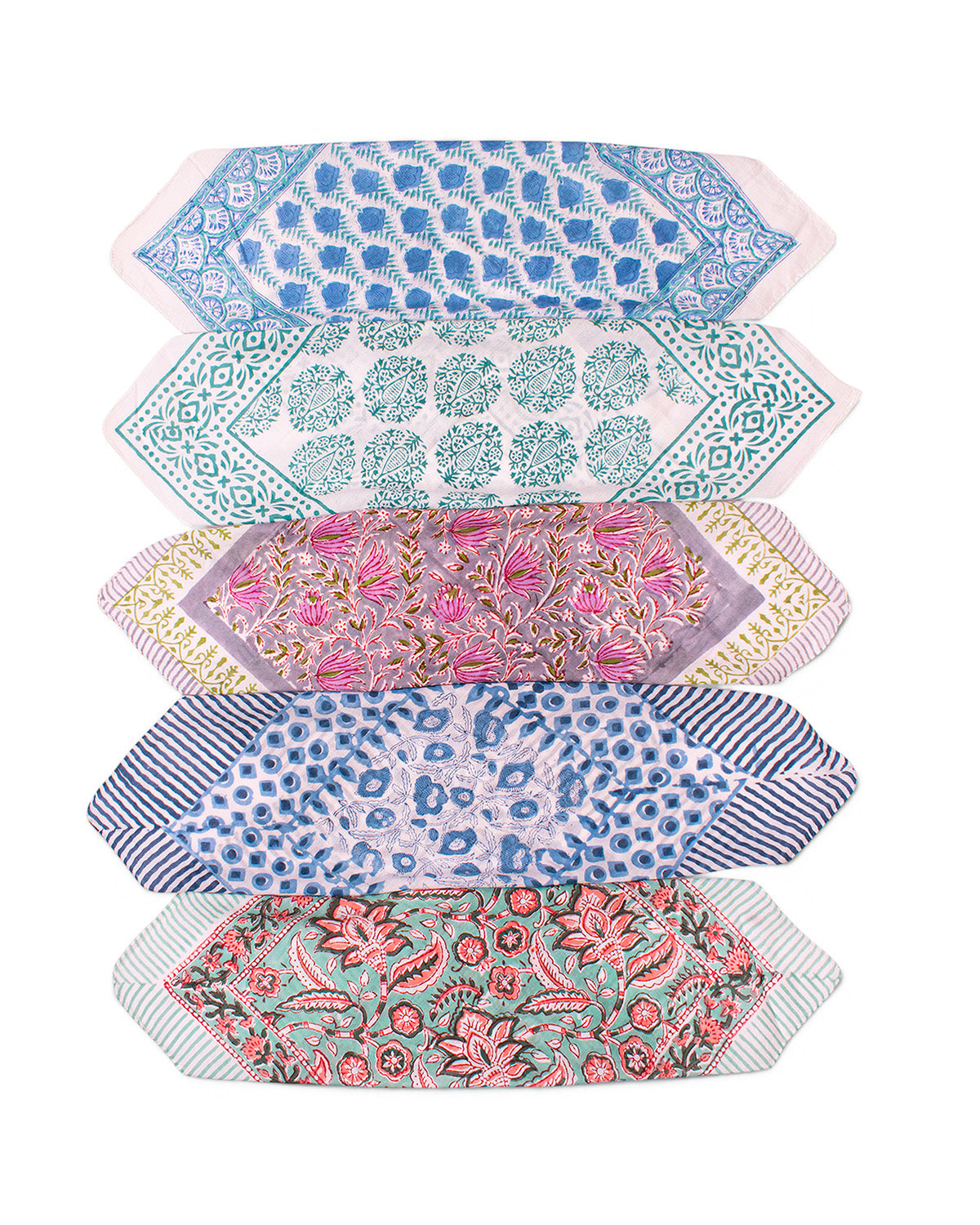 Set of 5 – Handmade Cotton Bandanas for Bikers & Outdoor Sports | Block Printed Neck Wrap, Dust Cover & Head Wrap | Breathable Unisex Accessory | UK