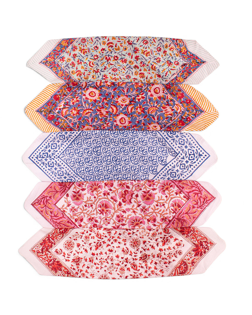 Set of 5 – Sustainable Cotton Bandana Scarves | Eco-Friendly Hand Block Printed Hair Wrap, Headband & Neckerchief | Ethical Artisan Gift | UK