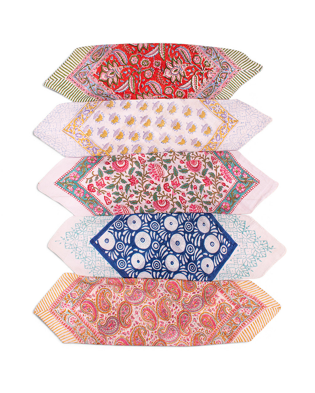 Set of 5 – Vintage Boho Cotton Bandanas | Handblock Print Head Wrap & Neck Scarf for Festivals, Hiking & Outdoor Adventures | Sustainable Gift | UK