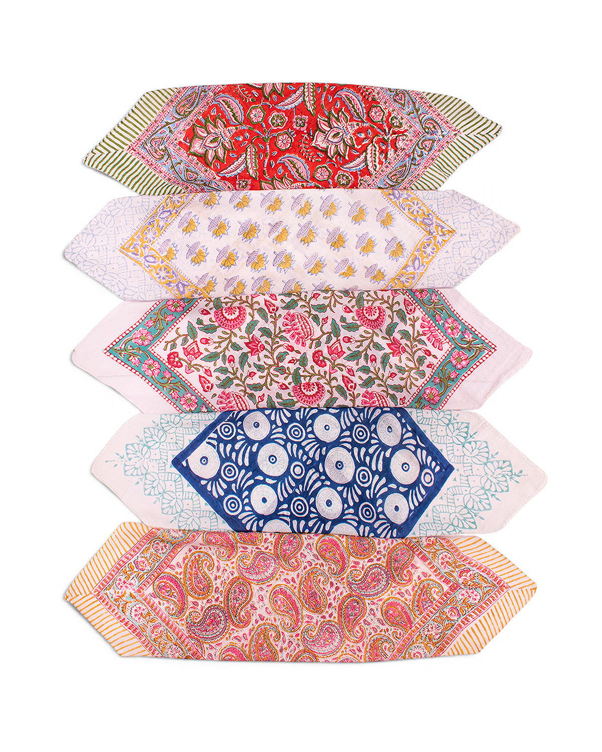 Set of 5 – Vintage Boho Cotton Bandanas | Handblock Print Head Wrap & Neck Scarf for Festivals, Hiking & Outdoor Adventures | Sustainable Gift | UK