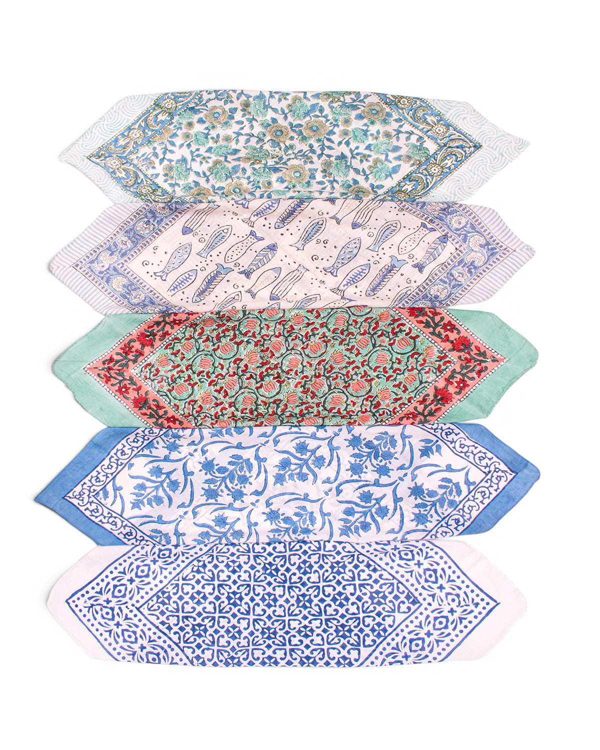 Set of 5 – Premium Cotton Bandanas for Hair Loss & Chemo Head Wraps | Soft Block Printed Headscarf, Neck Tie & Head Covering | Gentle Unisex Gift | UK