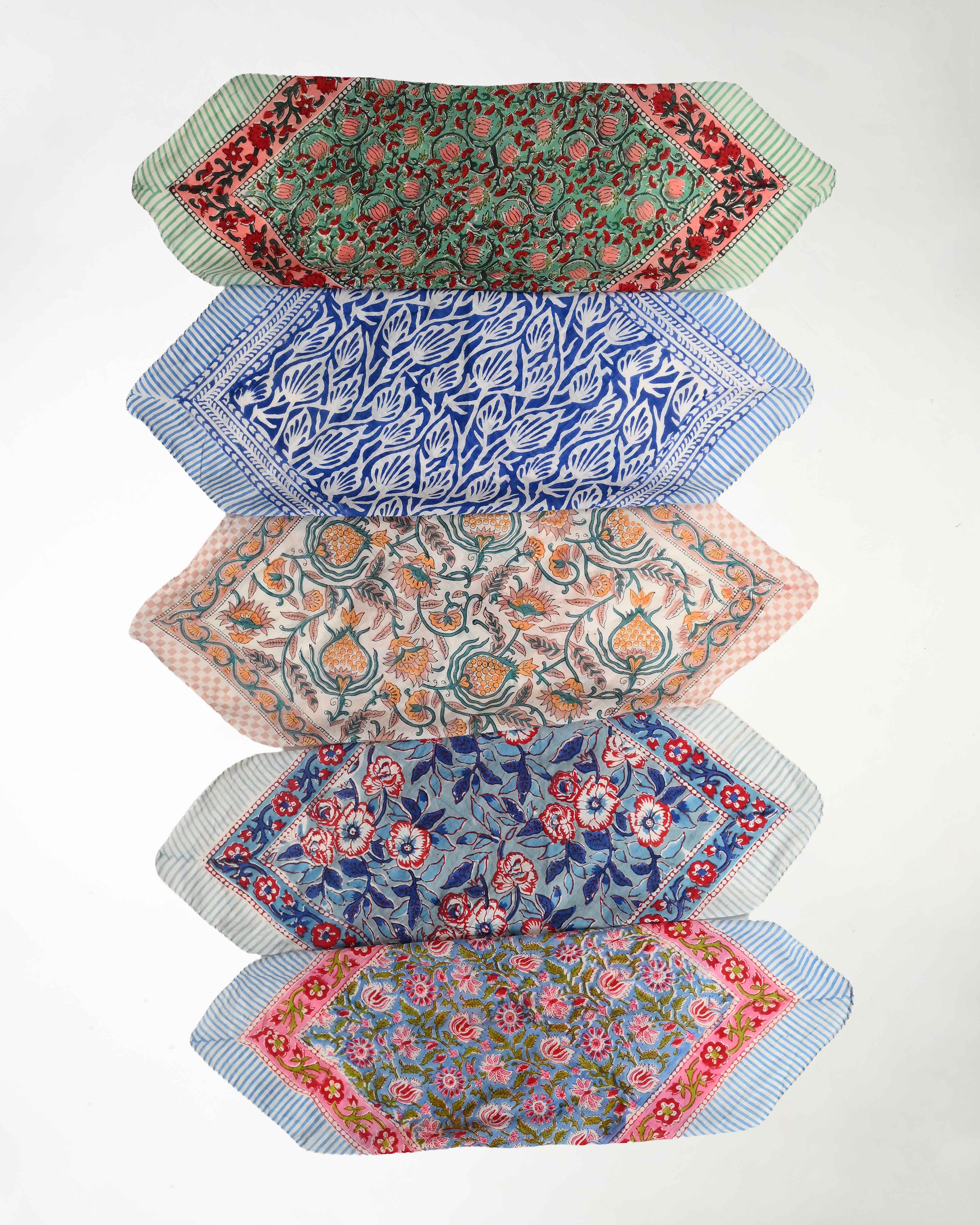 Set of 5 – Vintage Boho Cotton Bandanas | Handblock Print Head Wrap & Neck Scarf for Festivals, Hiking & Outdoor Adventures | Sustainable Gift | UK