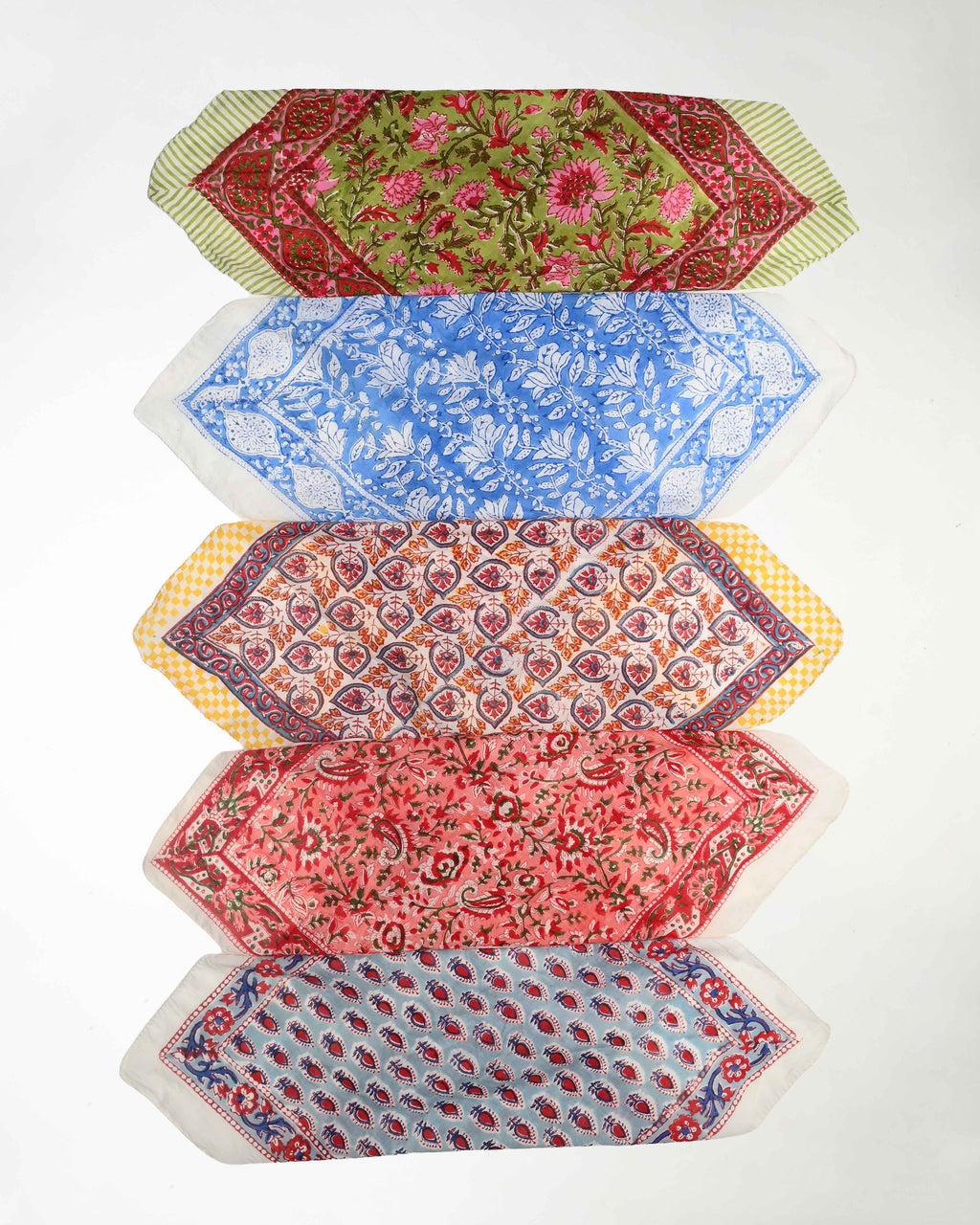 Set of 5 – Organic Cotton Bandana Head Scarves | Hand Printed Boho Hair Wraps for Women | Lightweight Eco-Friendly Headband & Neck Tie | UK