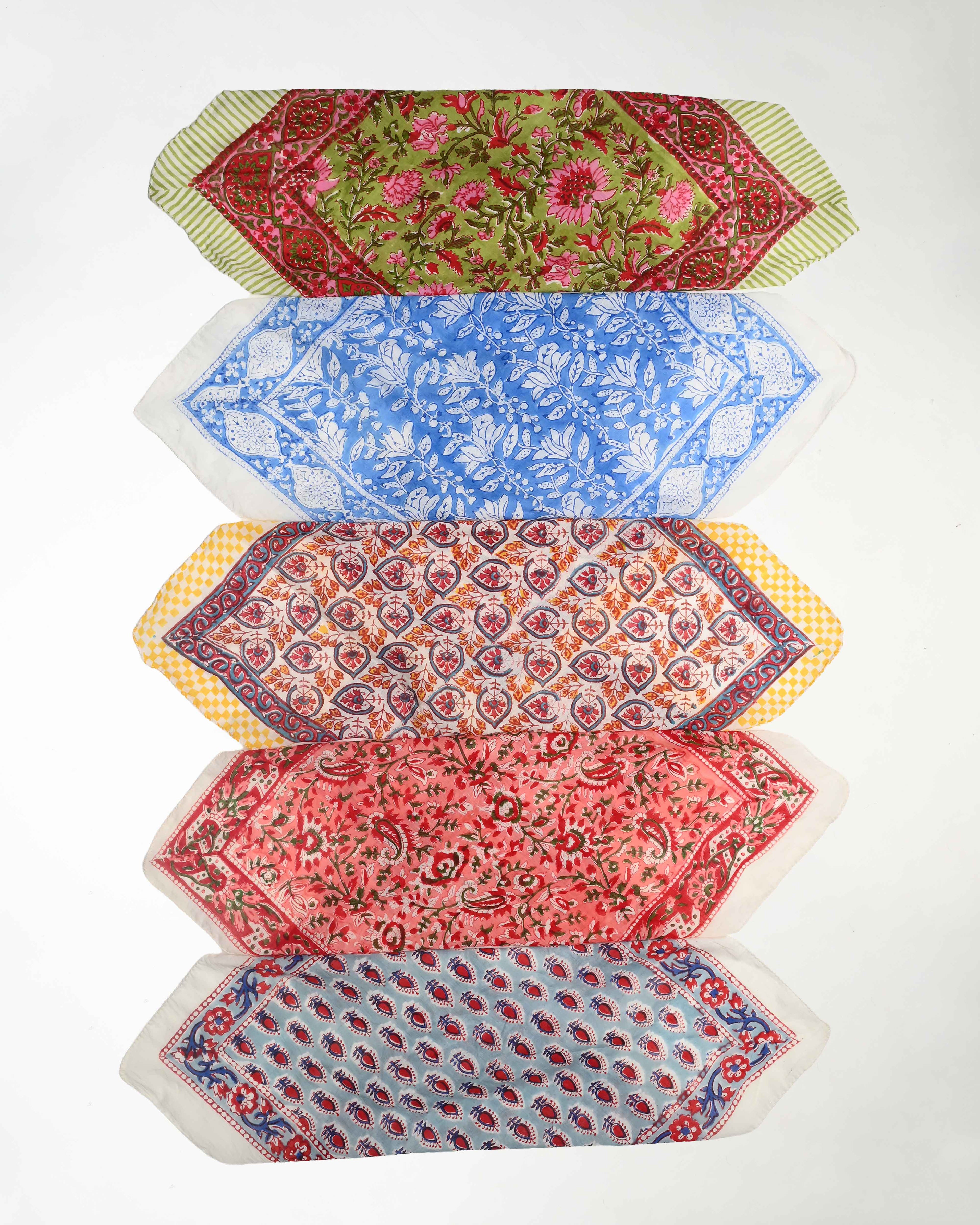 Set of 5 – Organic Cotton Bandana Head Scarves | Hand Printed Boho Hair Wraps for Women | Lightweight Eco-Friendly Headband & Neck Tie | UK