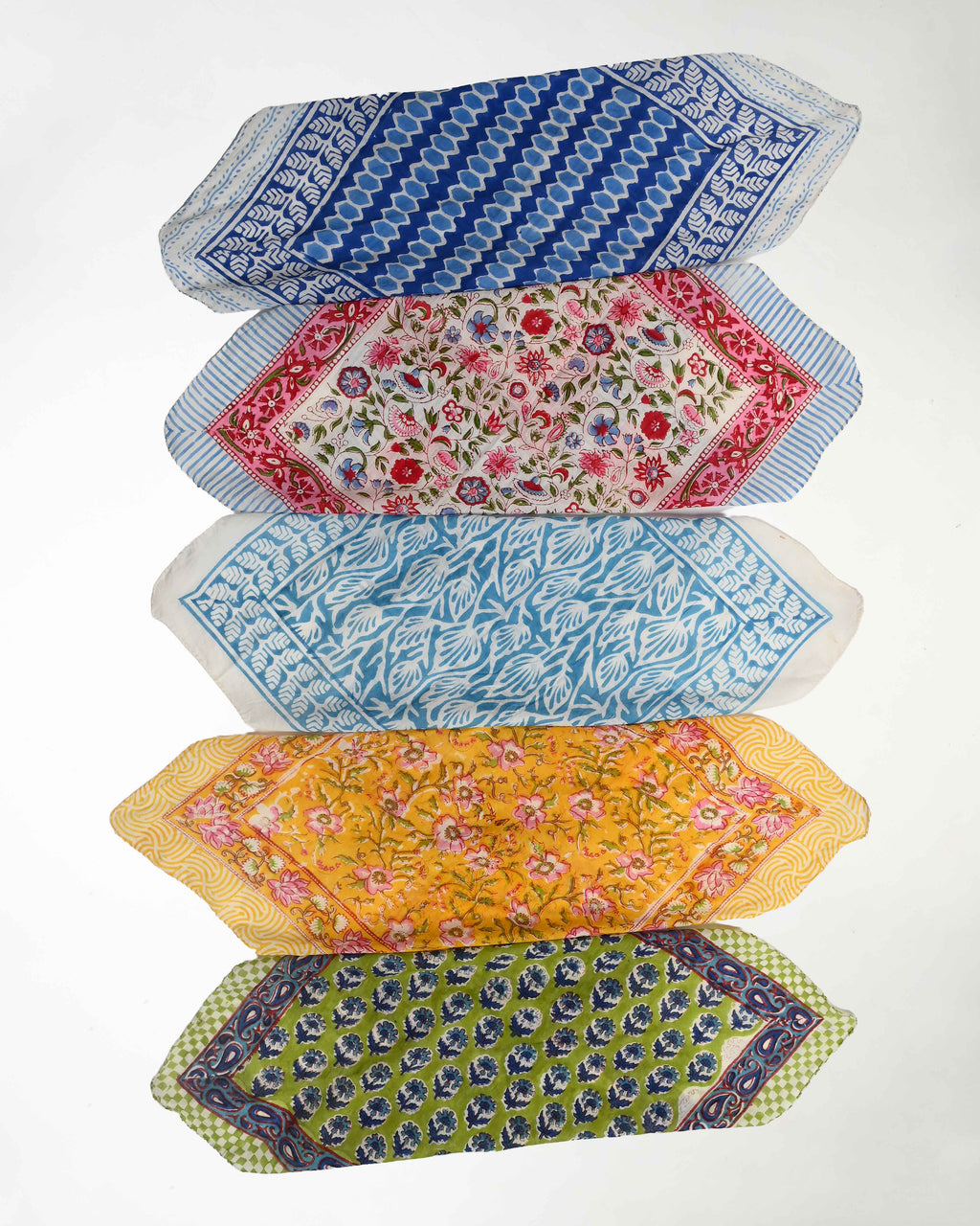 Set of 5 – Unisex Block Printed Cotton Bandanas | Boho Neck Wrap, Head Tie & Hair Scarf for Men & Women | Handmade Sustainable Fashion Accessory | UK