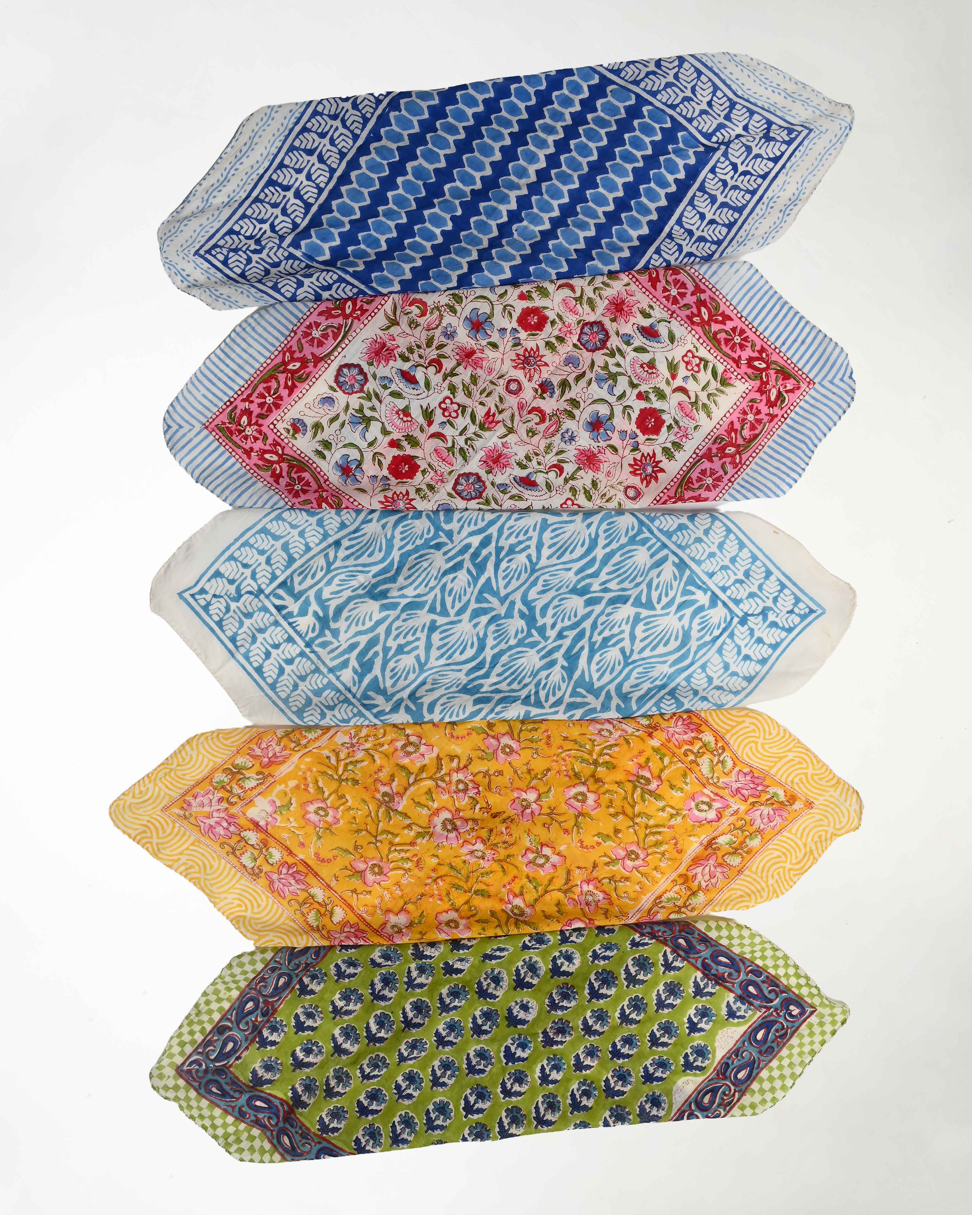 Set of 5 – Unisex Block Printed Cotton Bandanas | Boho Neck Wrap, Head Tie & Hair Scarf for Men & Women | Handmade Sustainable Fashion Accessory | UK