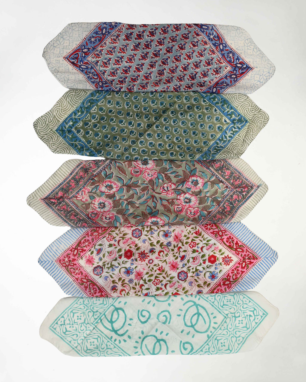 Set of 5 – Dopamine Dressing Cotton Bandanas | Colourful Floral Block Print Neck Scarf & Head Wrap | Boho Lightweight Fashion Accessory for Summer | UK