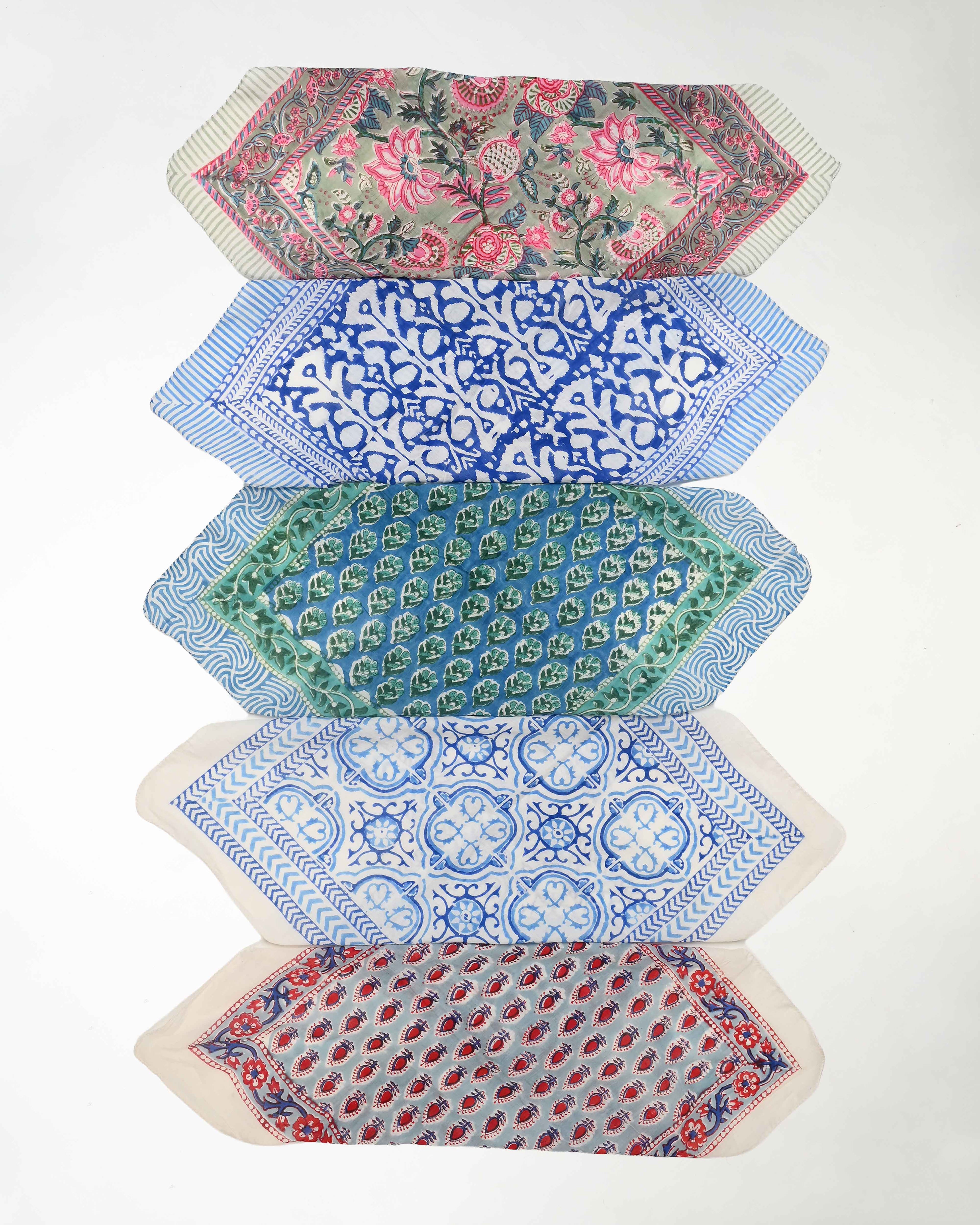 Set of 5 – Handmade Cotton Bandanas for Bikers & Outdoor Sports | Block Printed Neck Wrap, Dust Cover & Head Wrap | Breathable Unisex Accessory | UK