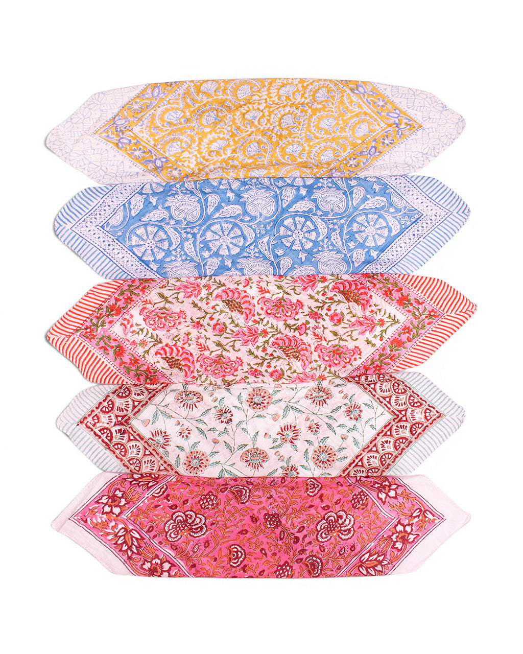 Set of 5 – Dopamine Dressing Cotton Bandanas | Colourful Floral Block Print Neck Scarf & Head Wrap | Boho Lightweight Fashion Accessory for Summer | UK