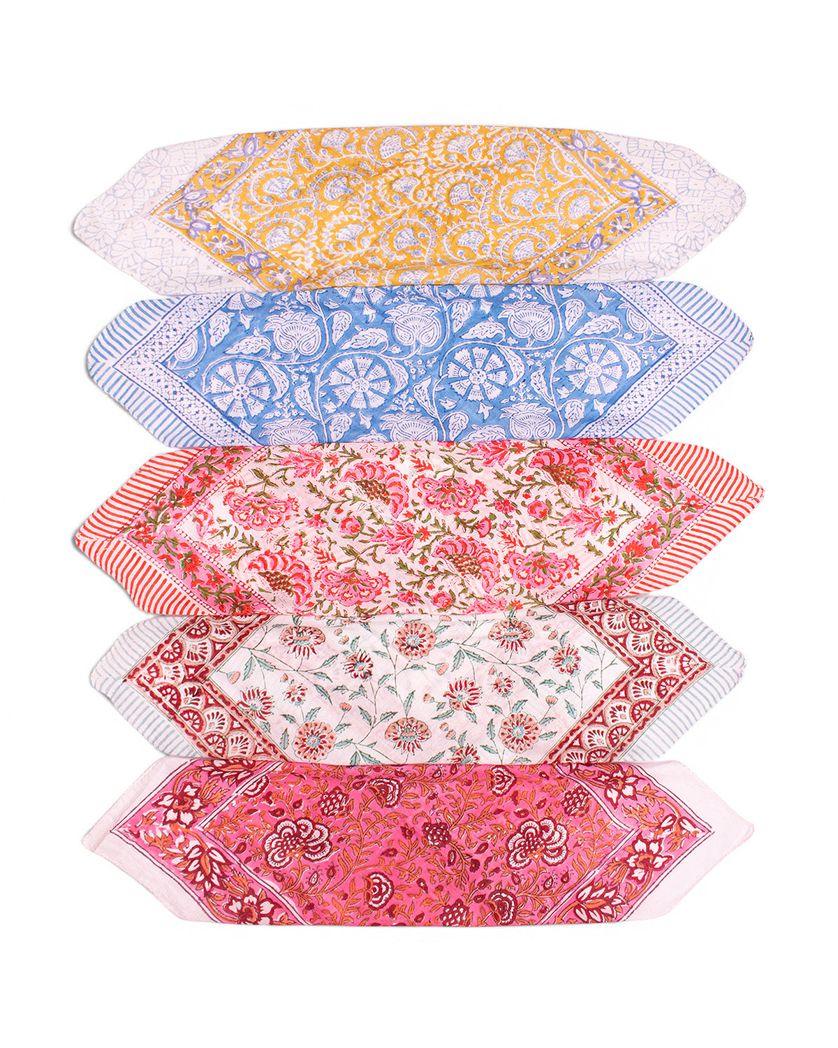 Set of 5 – Dopamine Dressing Cotton Bandanas | Colourful Floral Block Print Neck Scarf & Head Wrap | Boho Lightweight Fashion Accessory for Summer | UK