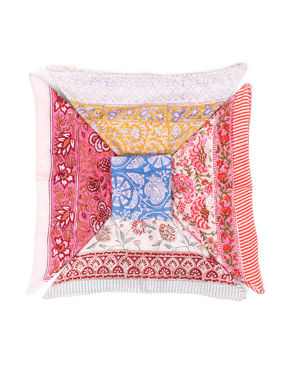 Set of 5 hand block printed bandana stacked in a style.

