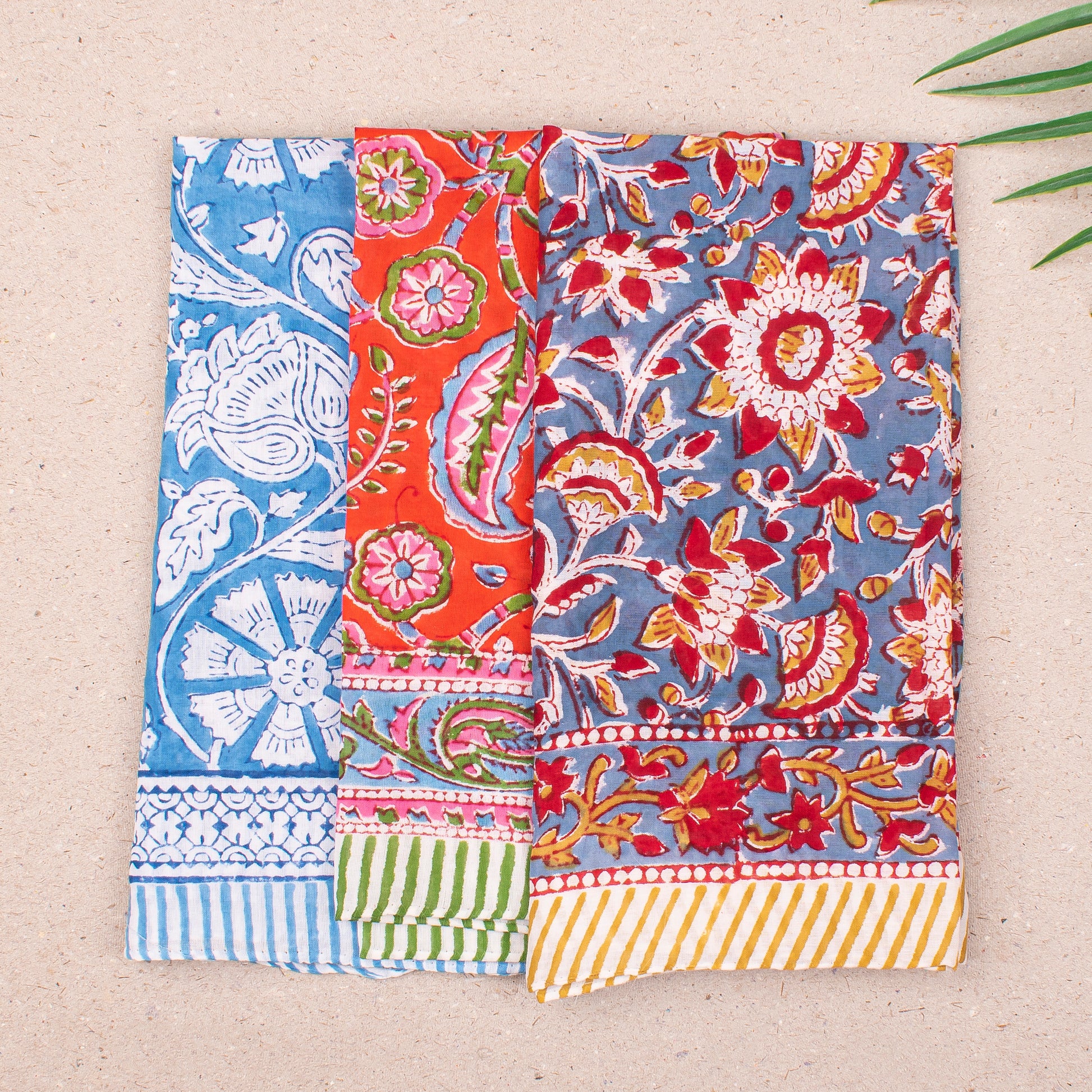 Hand Block Print Cotton Bandana, Lightweight Headwrap For Him Or Her, Stylish Reusable Face Or Neck Scarf, Boho Inspired Hair Wrap - 3pcs