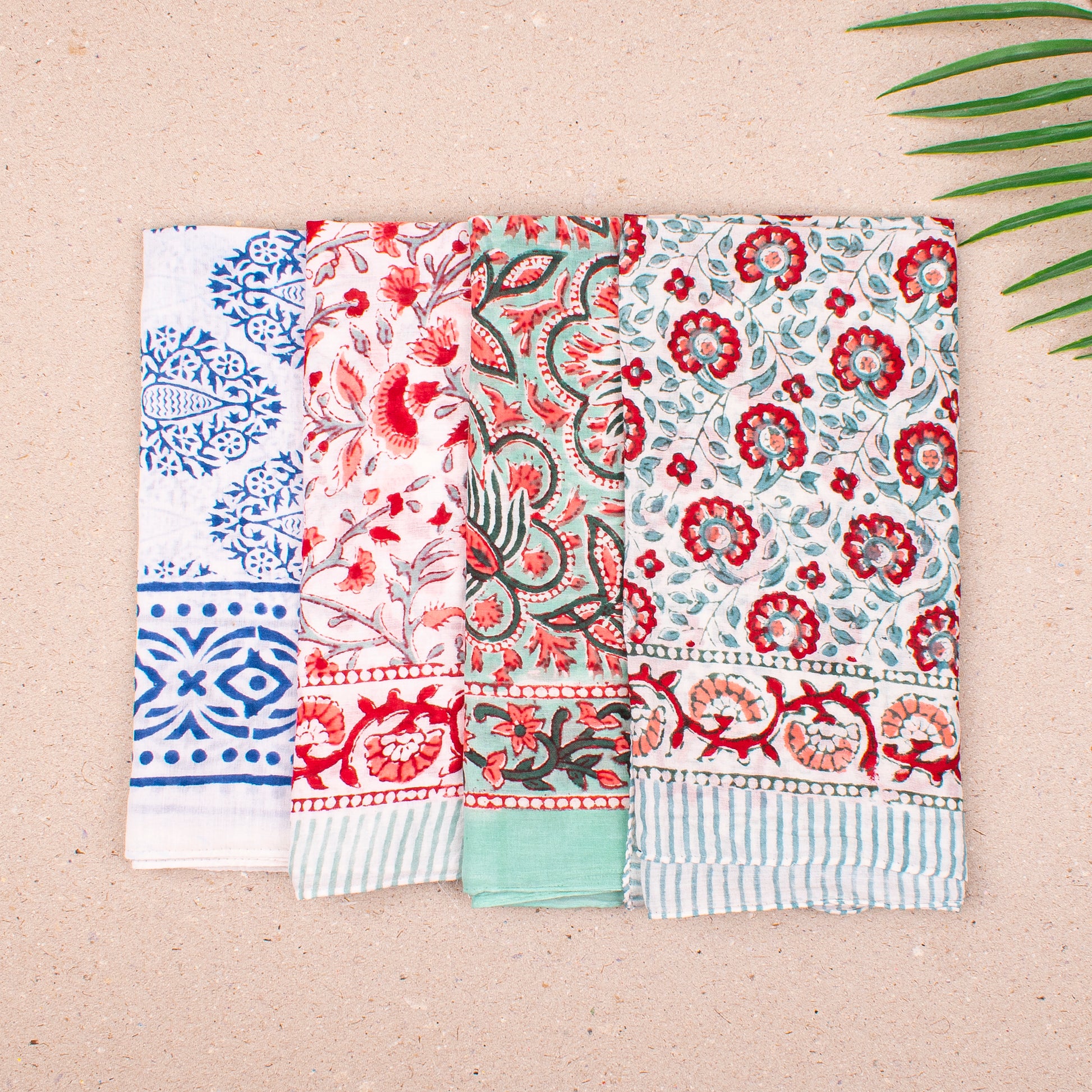 Soft Cotton Bandana Scarf, Boho Block Print Headwrap, Lightweight Hair Or Neck Accessory, Handmade For Outdoor Style - 4pcs