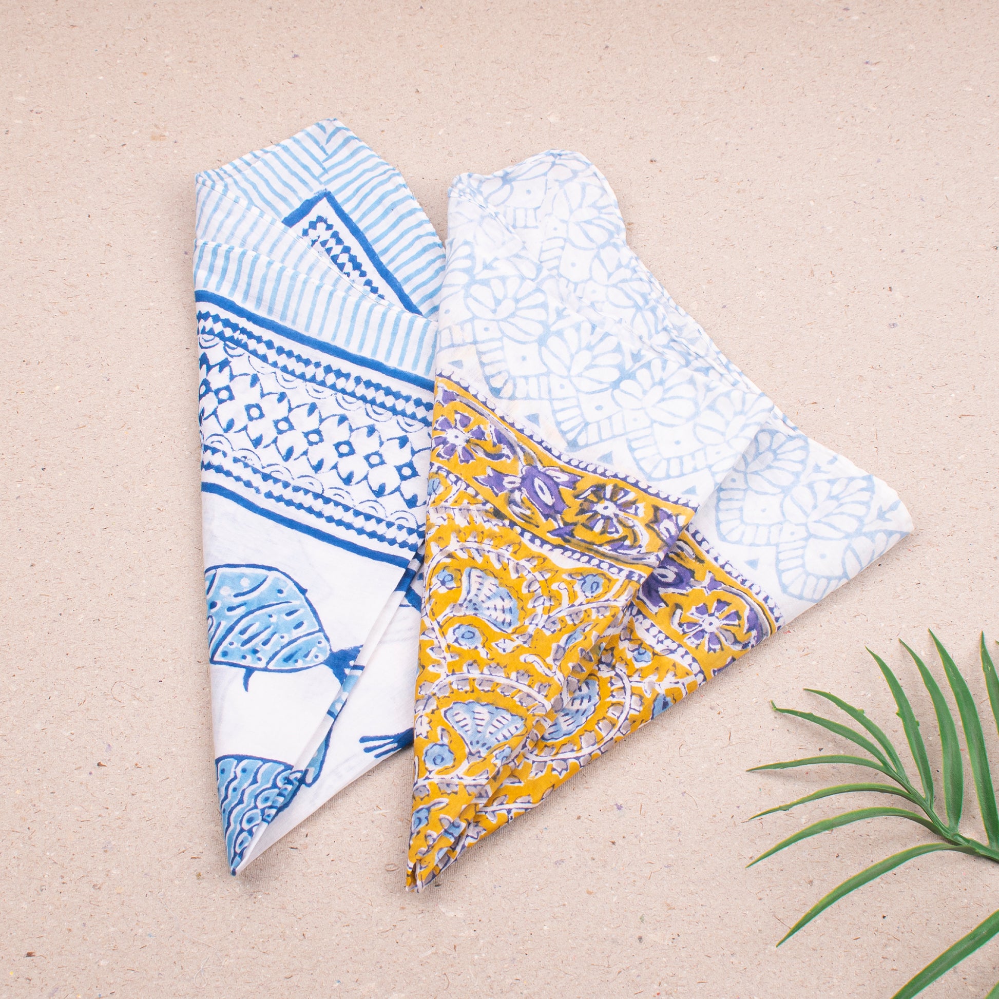 Reusable Lightweight Bandana Scarf, Cotton Block Print Headwrap For Men & Women, Boho Neck Or Hair Accessory, Travel Friendly Wrap - 2pcs