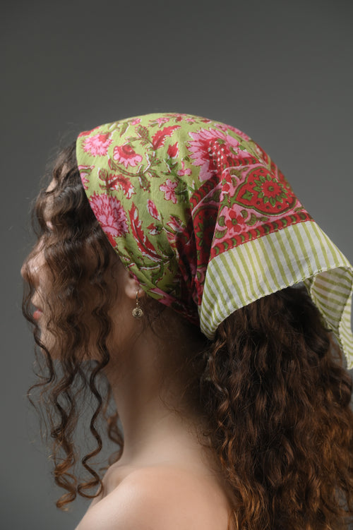 Set of 5 – Organic Cotton Bandana Head Scarves | Hand Printed Boho Hair Wraps for Women | Lightweight Eco-Friendly Headband & Neck Tie | UK