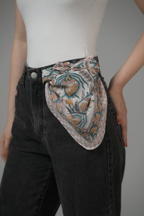Set of 5 – Dopamine Dressing Cotton Bandanas | Colourful Floral Block Print Neck Scarf & Head Wrap | Boho Lightweight Fashion Accessory for Summer | UK