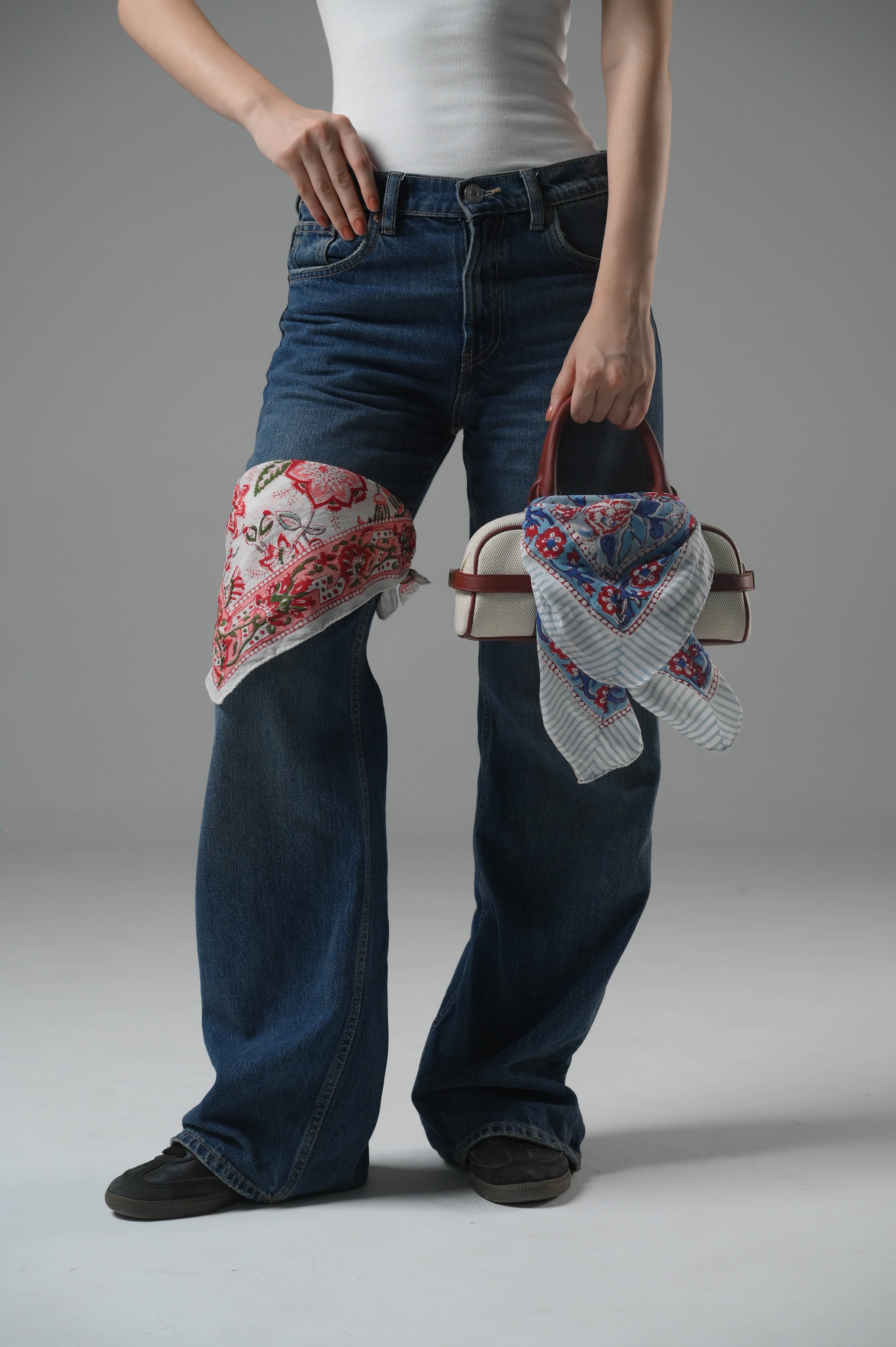 Set of 10 – Boho Floral Hand Block Printed Cotton Bandanas | Lightweight Unisex Head Wrap, Neck Scarf & Hair Tie | Eco-Friendly Bohemian Accessory | UK