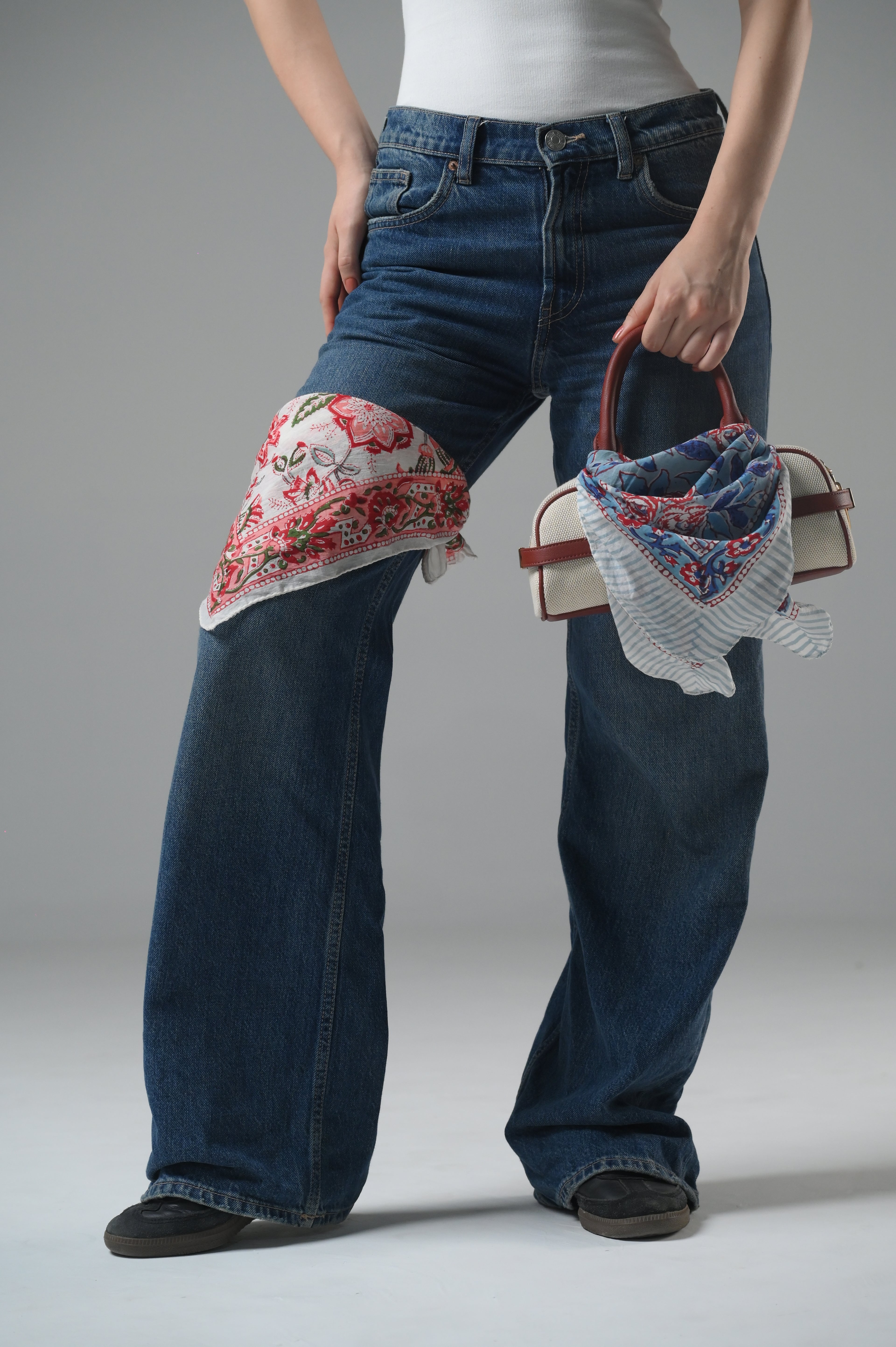 Set of 5 – Boho Floral Hand Block Printed Cotton Bandanas | Lightweight Unisex Head Wrap, Neck Scarf & Hair Tie | Eco-Friendly Bohemian Accessory | UK