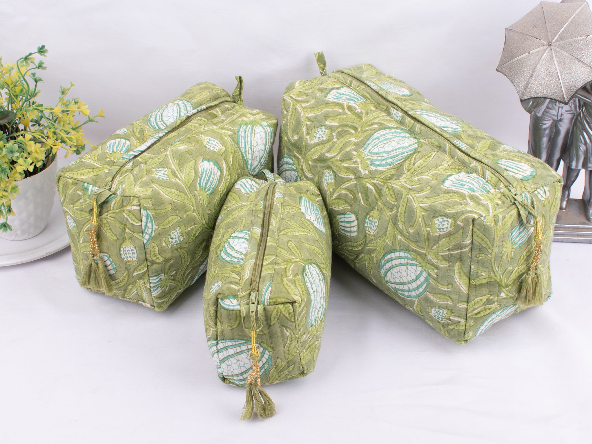 Set of 3 Cotton Makeup Bags, Women's Beauty Bags, Toiletry Bags, Waterproof Wash Bags, Zipper Pouch Bag, Lightweight Cotton Bags