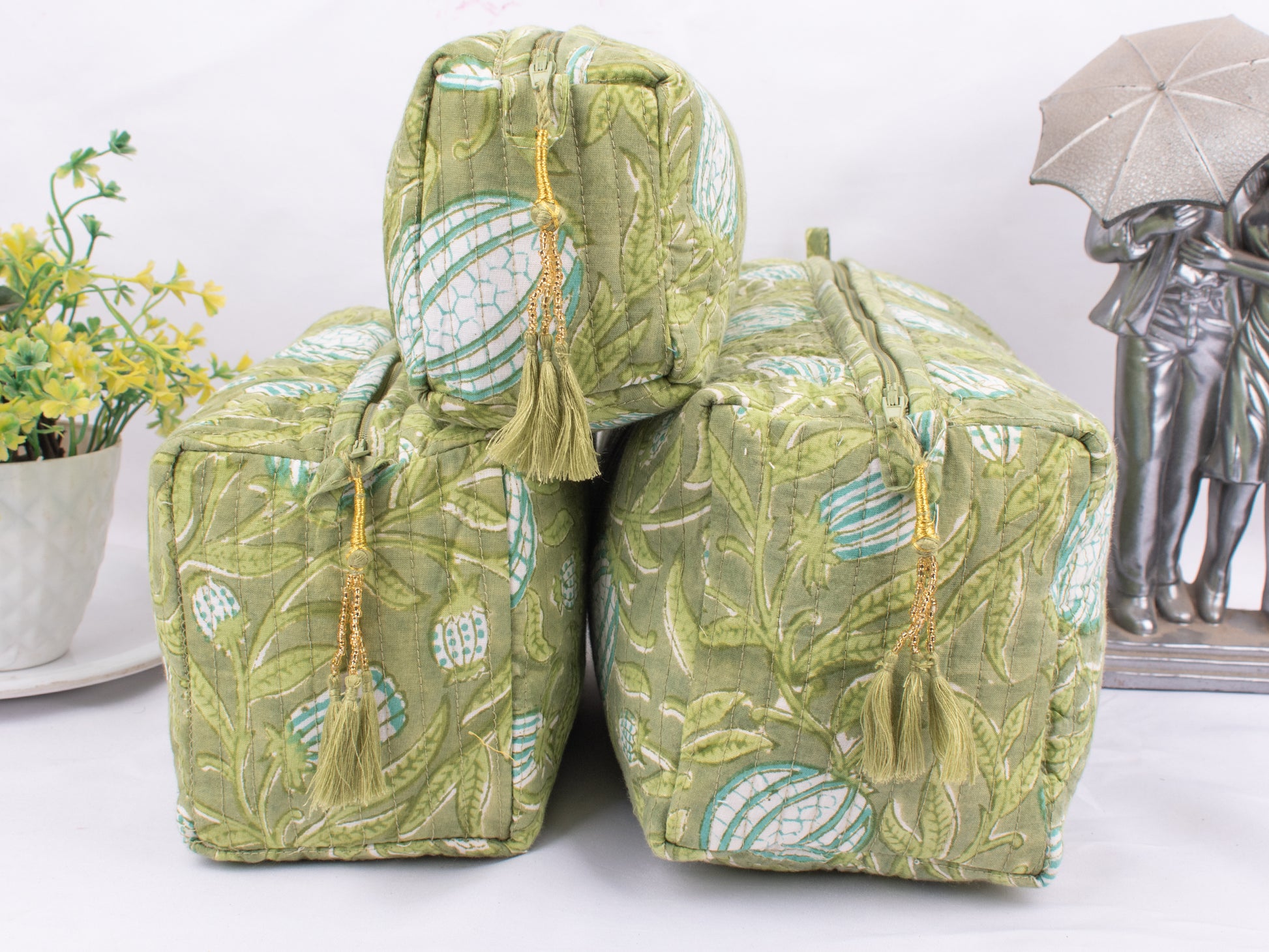 Set of 3 Cotton Makeup Bags, Women's Beauty Bags, Toiletry Bags, Waterproof Wash Bags, Zipper Pouch Bag, Lightweight Cotton Bags