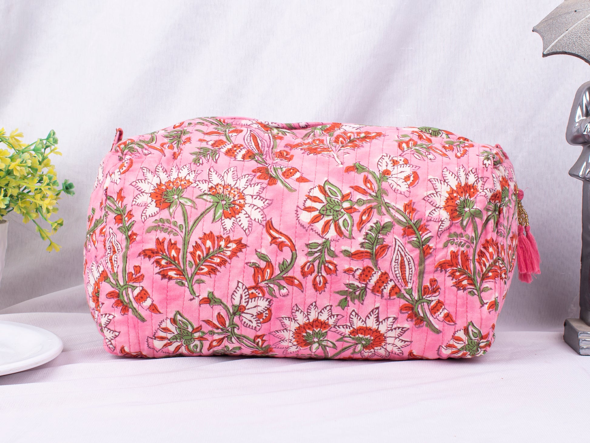 Cotton Fabric Cosmetic Bags, Cute Gift For Her, Beach Bags, Designer Makeup Pouch, 100% Cotton Makeup Organizer Bags, Lightweight Cotton Bags - 3pcs