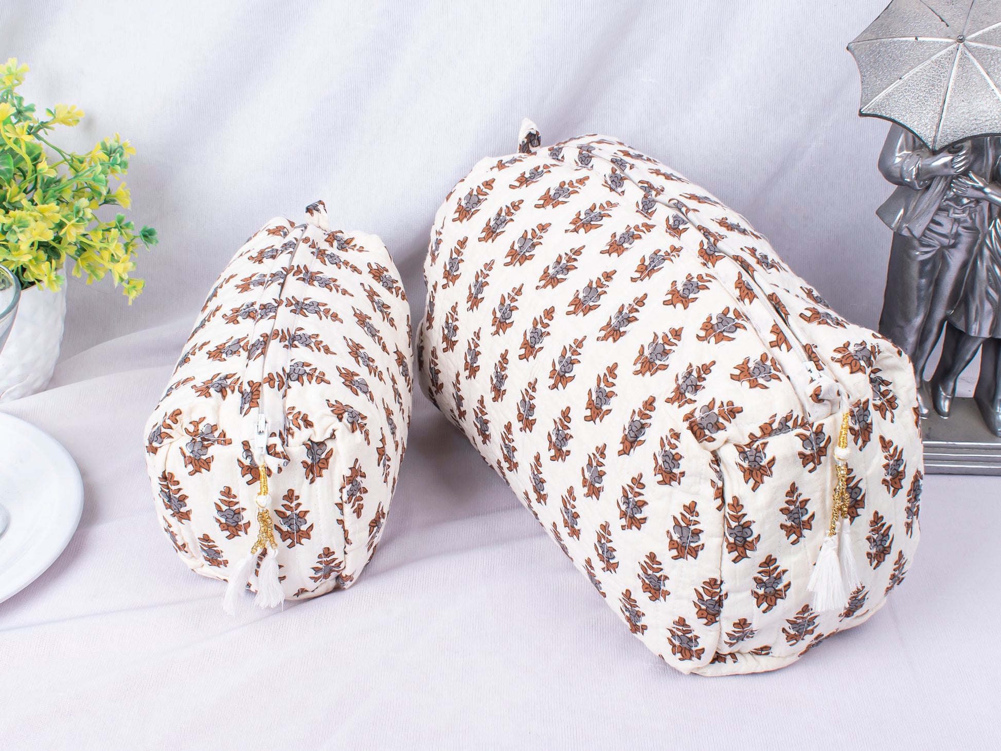 3pcs - Zipper Pouch Bags, Lightweight Cotton Bags, Cotton Makeup Bags, Print Cosmetic Bags, Set Of 3 Cotton Fabric Bags