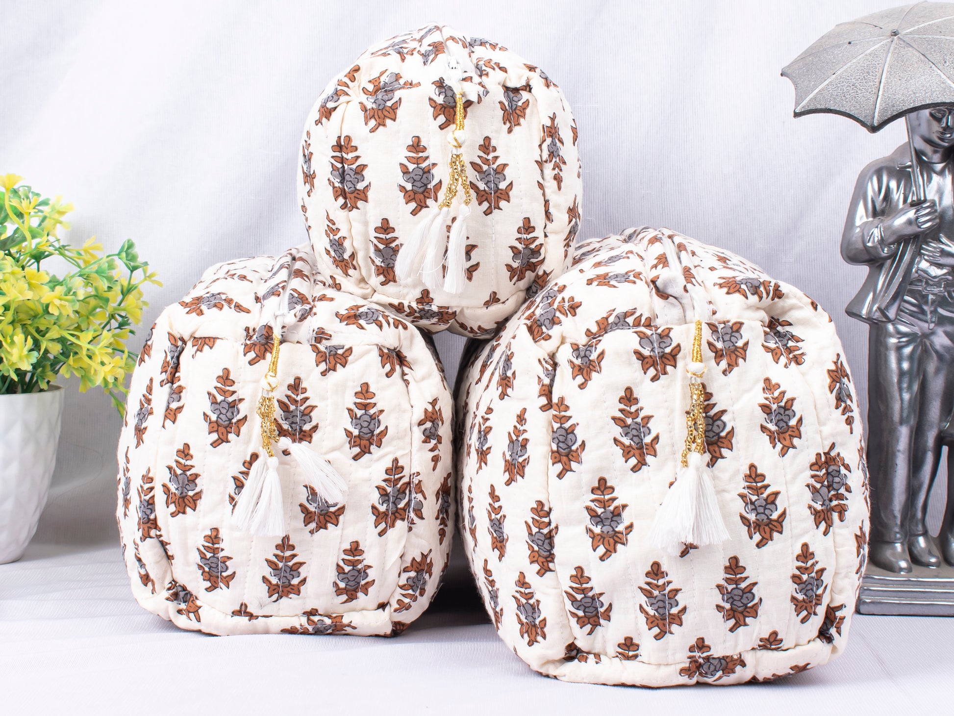 3pcs - Zipper Pouch Bags, Lightweight Cotton Bags, Cotton Makeup Bags, Print Cosmetic Bags, Set Of 3 Cotton Fabric Bags