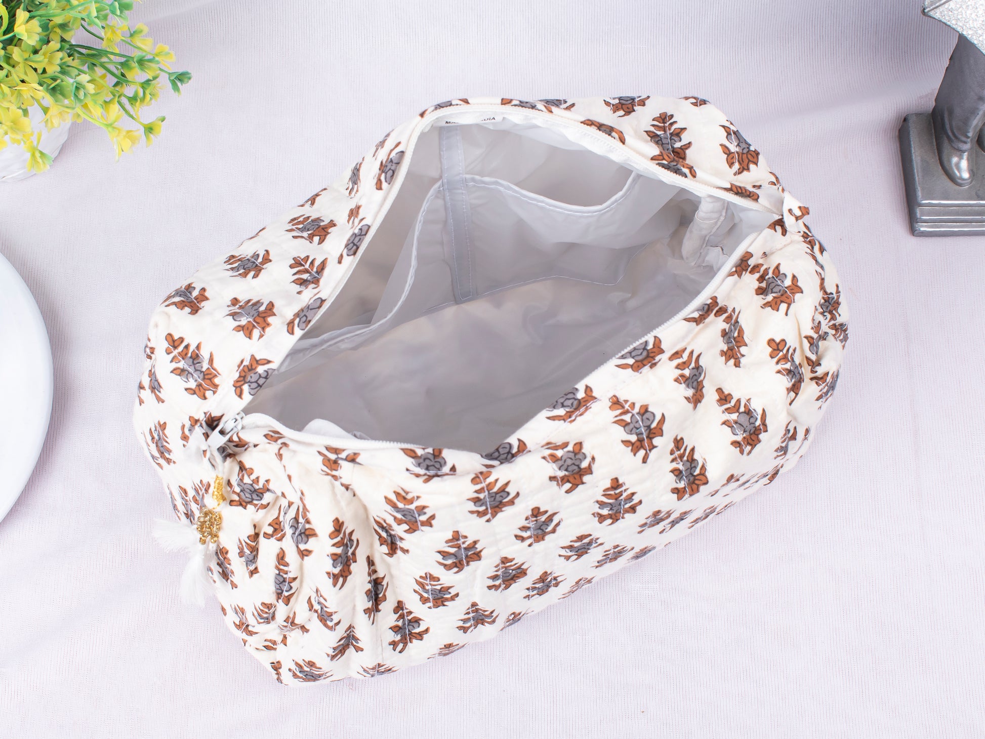 3pcs - Zipper Pouch Bags, Lightweight Cotton Bags, Cotton Makeup Bags, Print Cosmetic Bags, Set Of 3 Cotton Fabric Bags