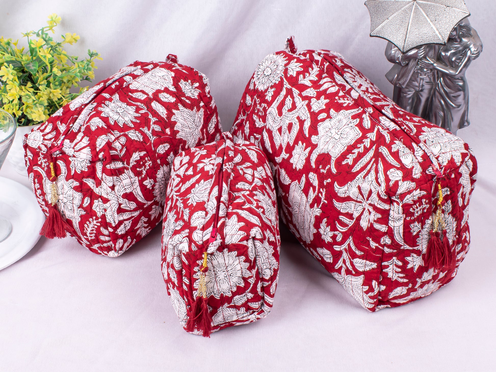 Set Of 3 Cotton Makeup Bags, Lightweight Cotton Makeup Bags, Eco-Friendly Cotton Bags, Soft Cotton Fabric Cosmetic Bags, Travel Organizer Pouches