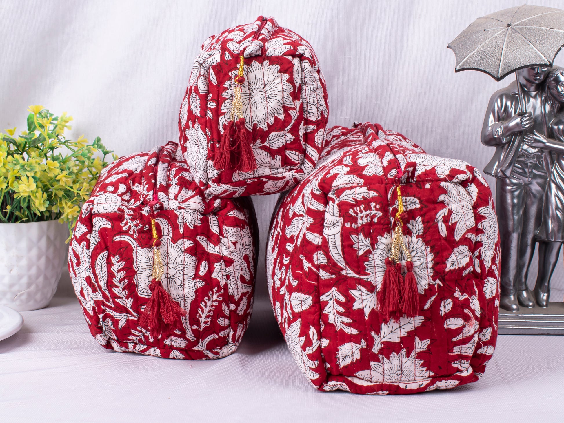 Set Of 3 Cotton Makeup Bags, Lightweight Cotton Makeup Bags, Eco-Friendly Cotton Bags, Soft Cotton Fabric Cosmetic Bags, Travel Organizer Pouches