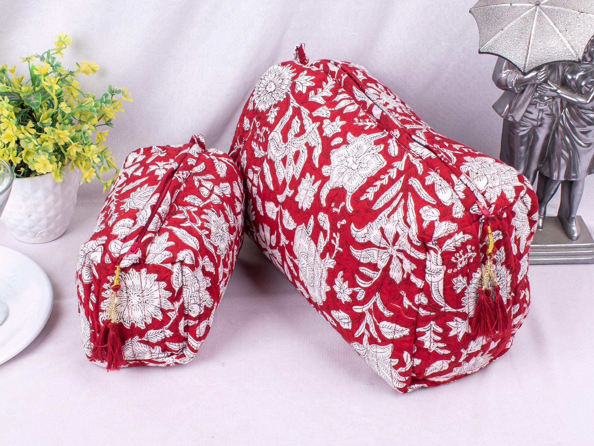 Set Of 3 Cotton Makeup Bags, Lightweight Cotton Makeup Bags, Eco-Friendly Cotton Bags, Soft Cotton Fabric Cosmetic Bags, Travel Organizer Pouches