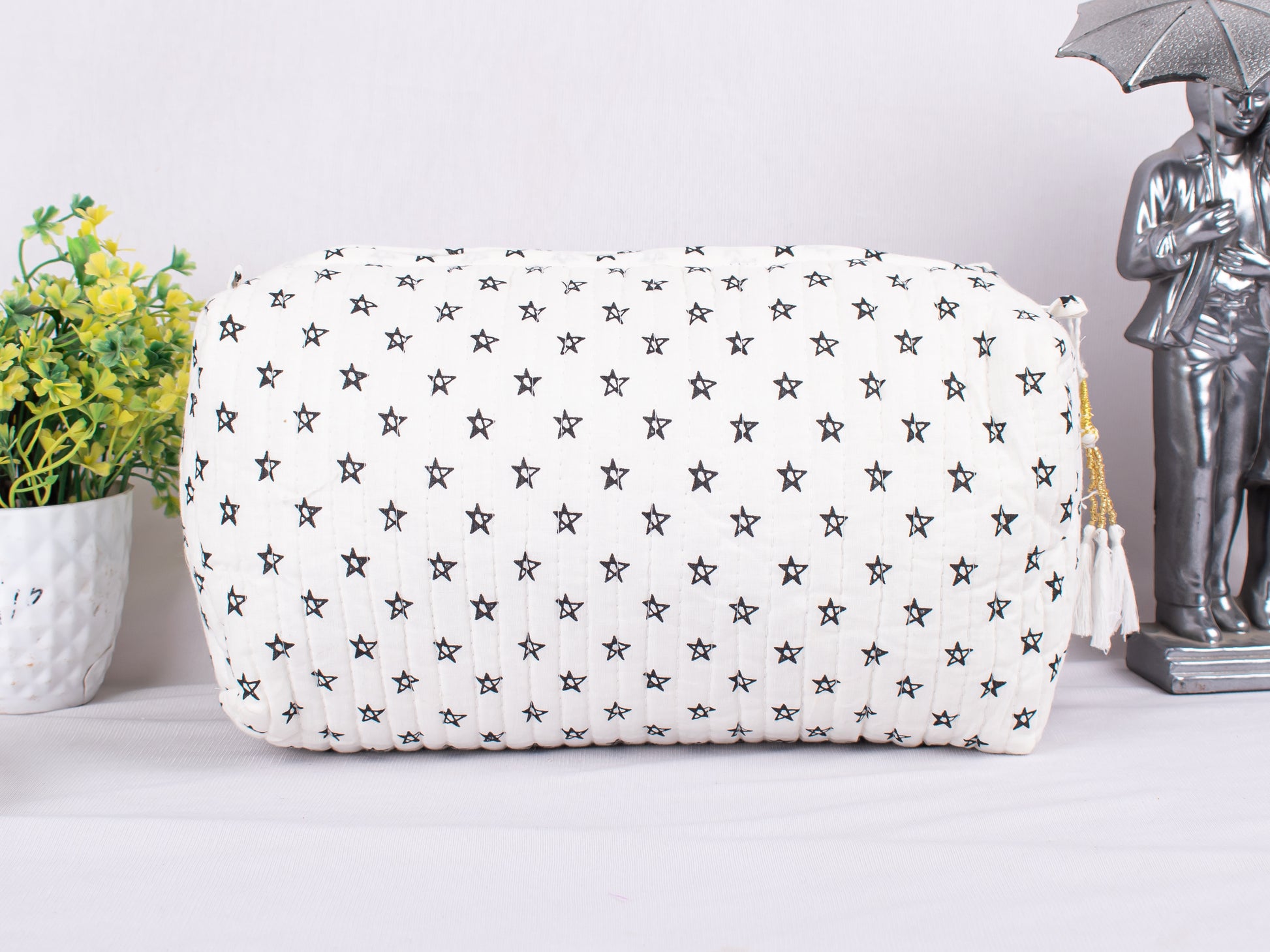 Set of 3 Pouches For Cosmetic, Zipper Pouch Bags, Lightweight Cotton Bags, Cotton Makeup Bags, Printed Cotton Fabric Bags, Soft Cotton Fabric Pouches