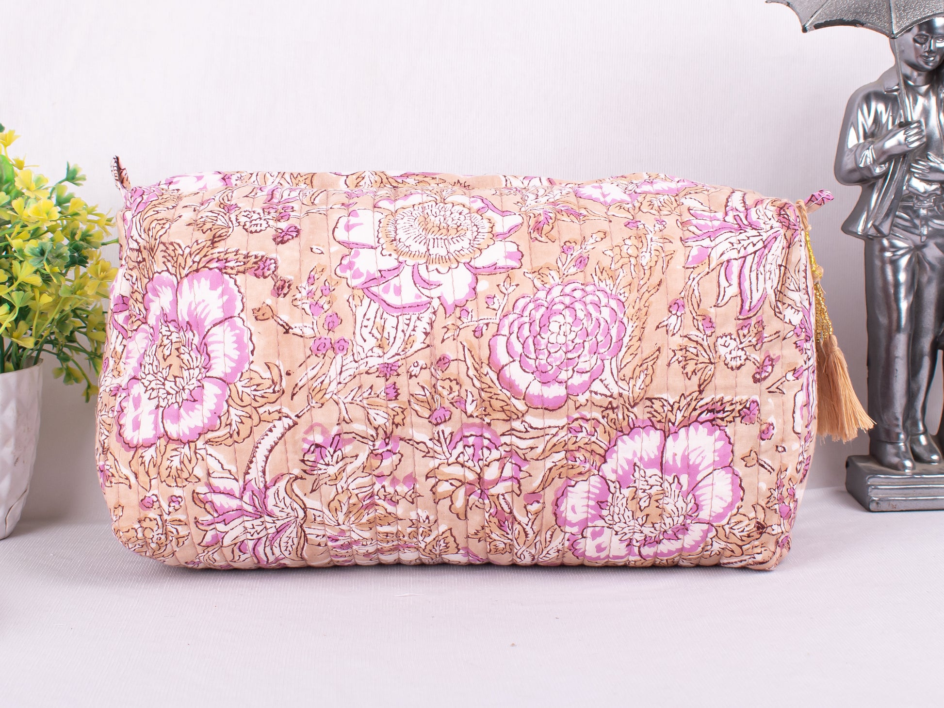 Set Of 3 Printed Cotton Fabric Bags, Soft Cotton Pouches, Stylish Zipper Pouch Bags, Eco-Friendly Cotton Fabric, 100% Pure Cotton Cosmetic Makeup Travel Bags