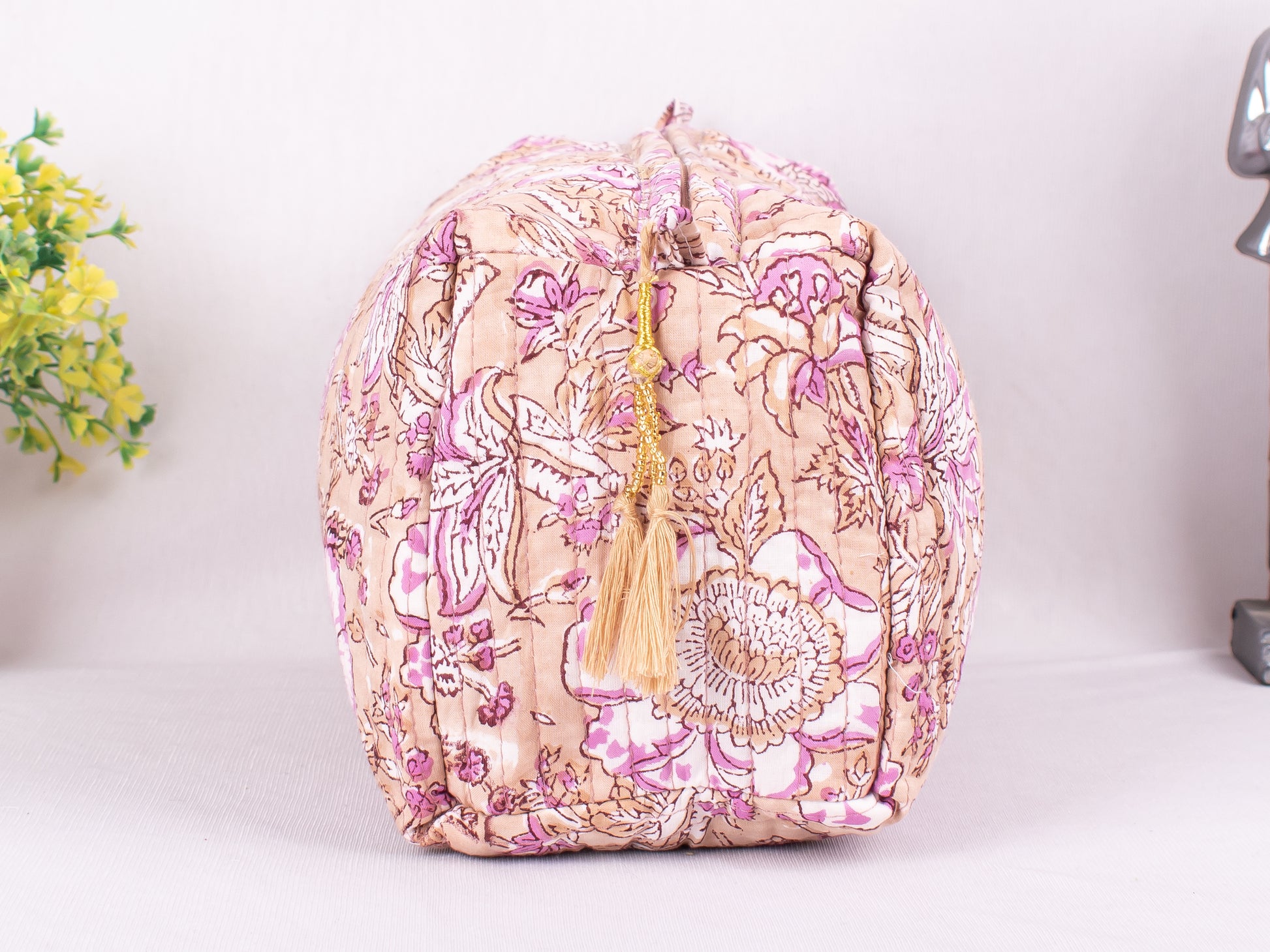 Set Of 3 Printed Cotton Fabric Bags, Soft Cotton Pouches, Stylish Zipper Pouch Bags, Eco-Friendly Cotton Fabric, 100% Pure Cotton Cosmetic Makeup Travel Bags