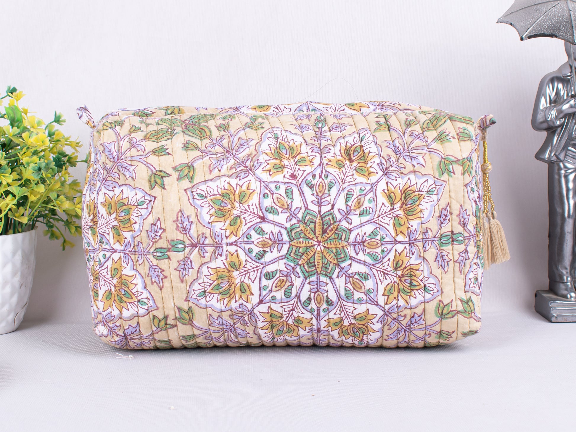 Set of 3 Cotton Makeup Bags, Quilted Toiletry Bags, Cotton Women Beauty Bags, Traveling Bags, Lightweight  Zipper Pouch Bag