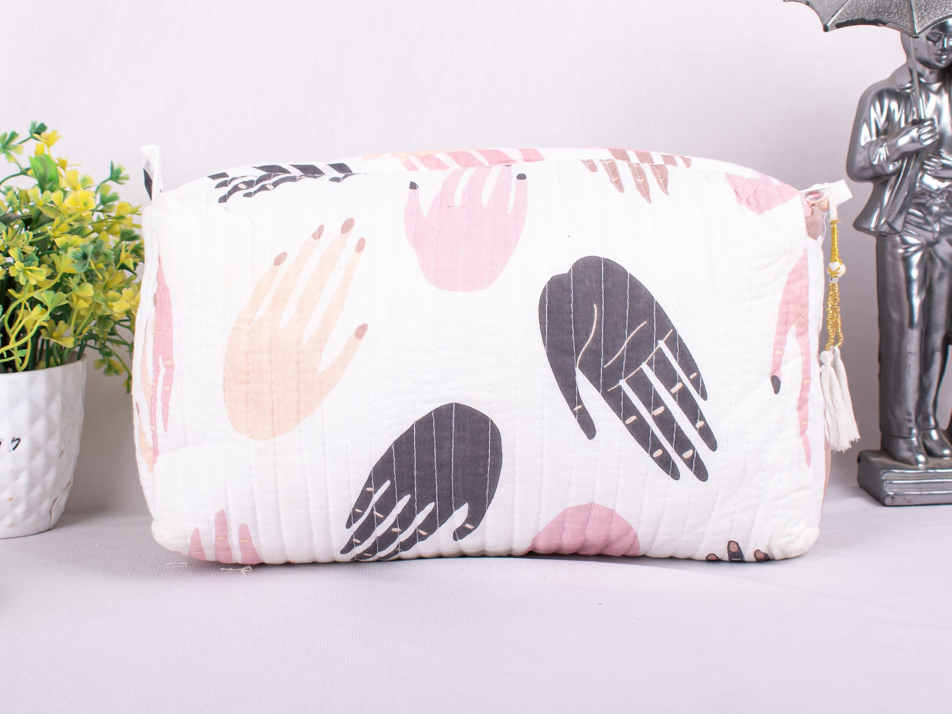 Set Of 3 Block Print Cosmetic Bags, Eco  Friendly Toiletry Bag, Print Cosmetic Bags, Quilted Makeup Bags, Pure Cotton Bags