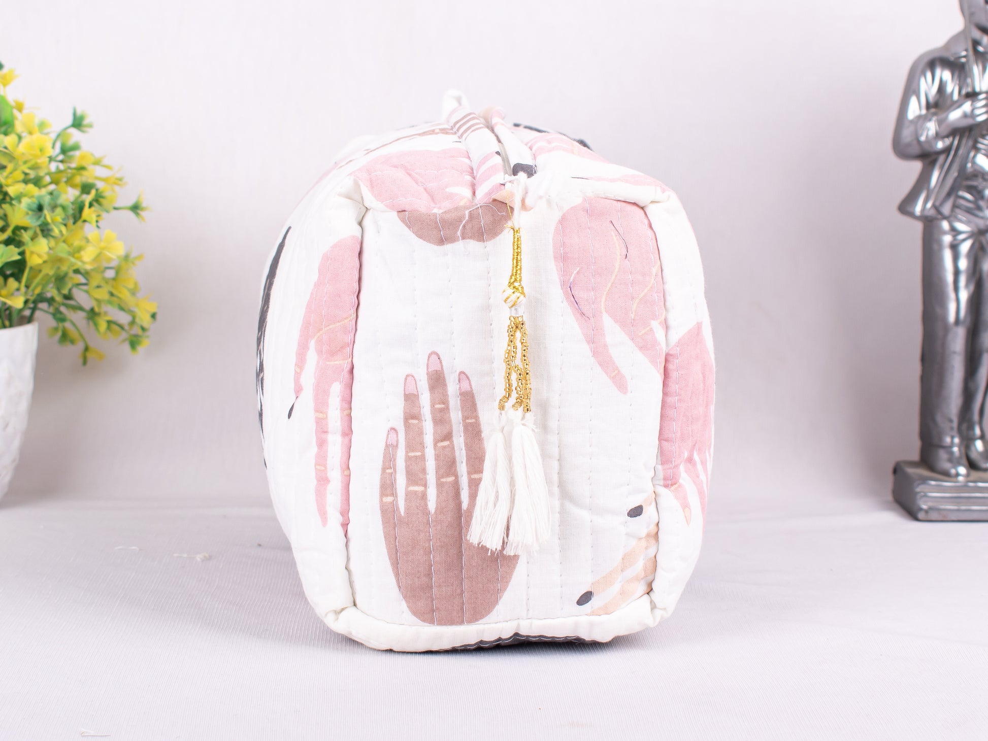 Set Of 3 Block Print Cosmetic Bags, Eco  Friendly Toiletry Bag, Print Cosmetic Bags, Quilted Makeup Bags, Pure Cotton Bags