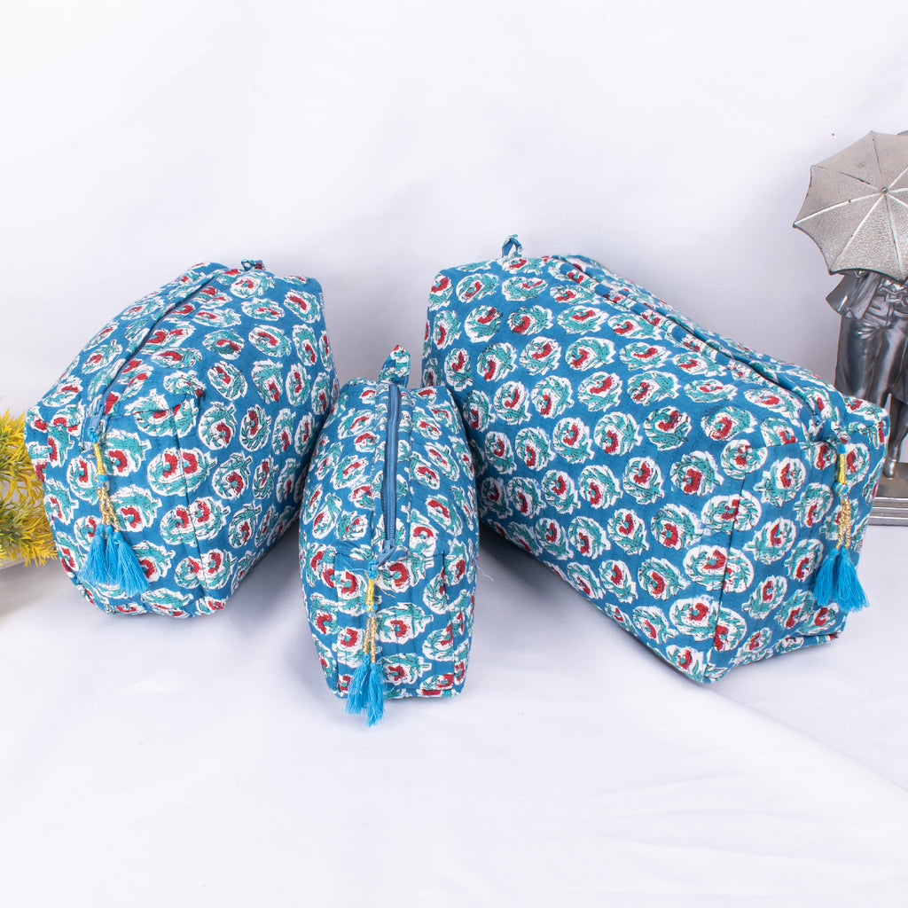 3 Set Of Zipper Pouch Bags, Print Cosmetic Bags, Cotton Makeup Bags, 100% Cotton Bags, Print Cosmetic Bags, Women Toiletry Bags