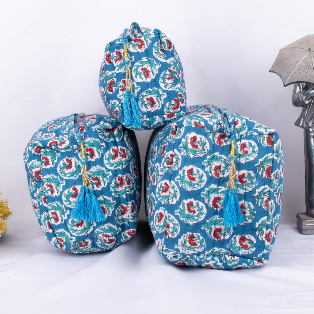 3 Set Of Zipper Pouch Bags, Print Cosmetic Bags, Cotton Makeup Bags, 100% Cotton Bags, Print Cosmetic Bags, Women Toiletry Bags