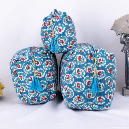 3 Set Of Zipper Pouch Bags, Print Cosmetic Bags, Cotton Makeup Bags, 100% Cotton Bags, Print Cosmetic Bags, Women Toiletry Bags