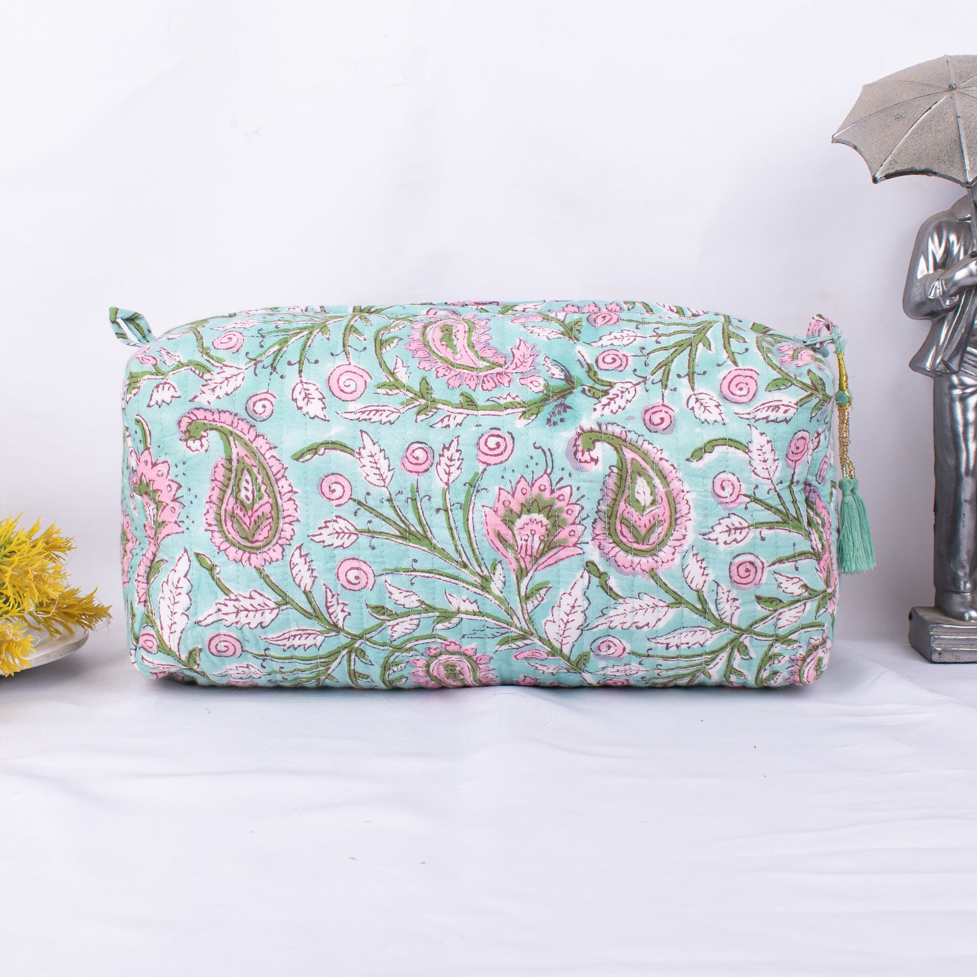 Pack Of 3 Set Block Printed Toiletry Bags, 3 Cotton Travel Bags, Hand Block Printed Cotton Makeup Bags, 3 Zipper Pouch Bags Set