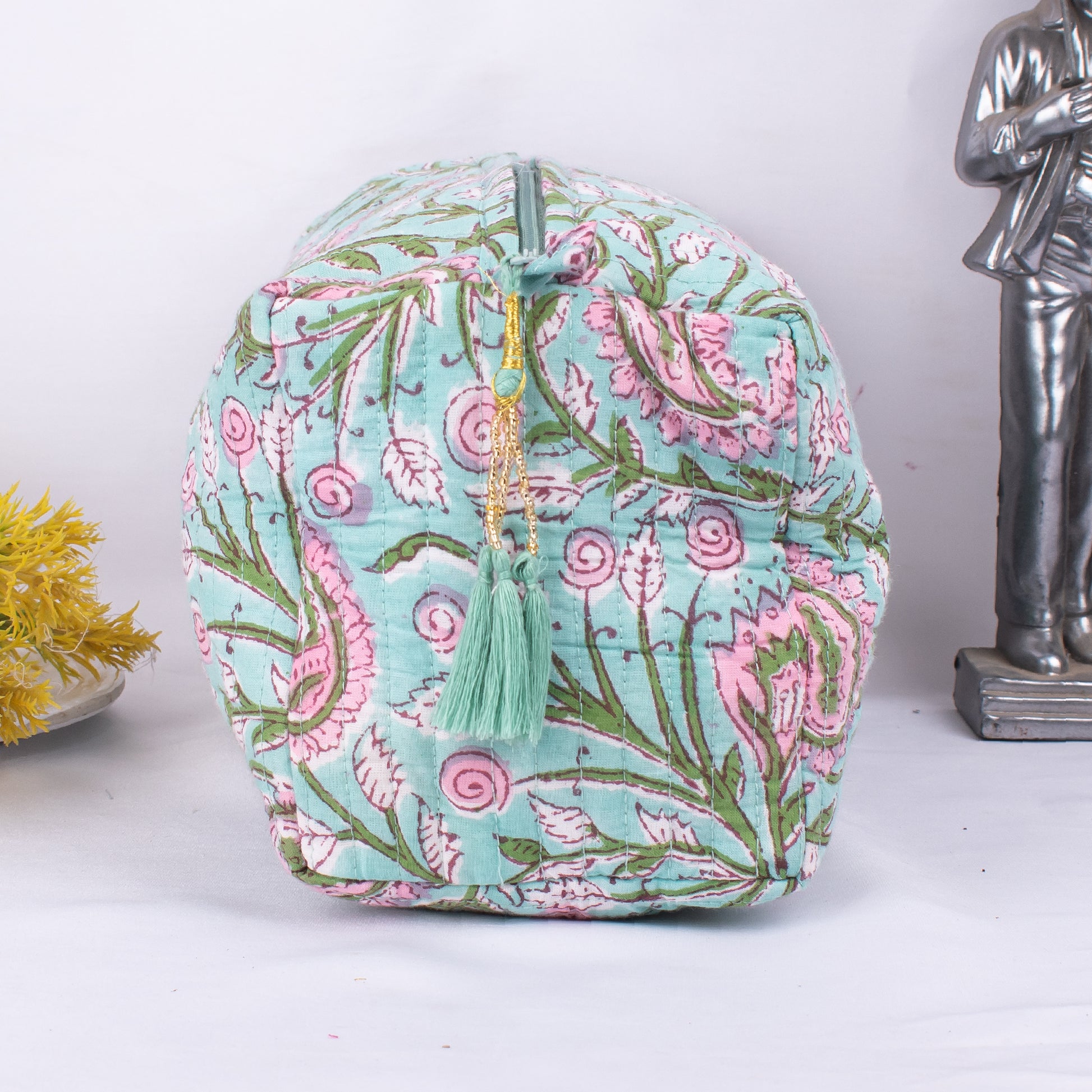 Pack Of 3 Set Block Printed Toiletry Bags, 3 Cotton Travel Bags, Hand Block Printed Cotton Makeup Bags, 3 Zipper Pouch Bags Set