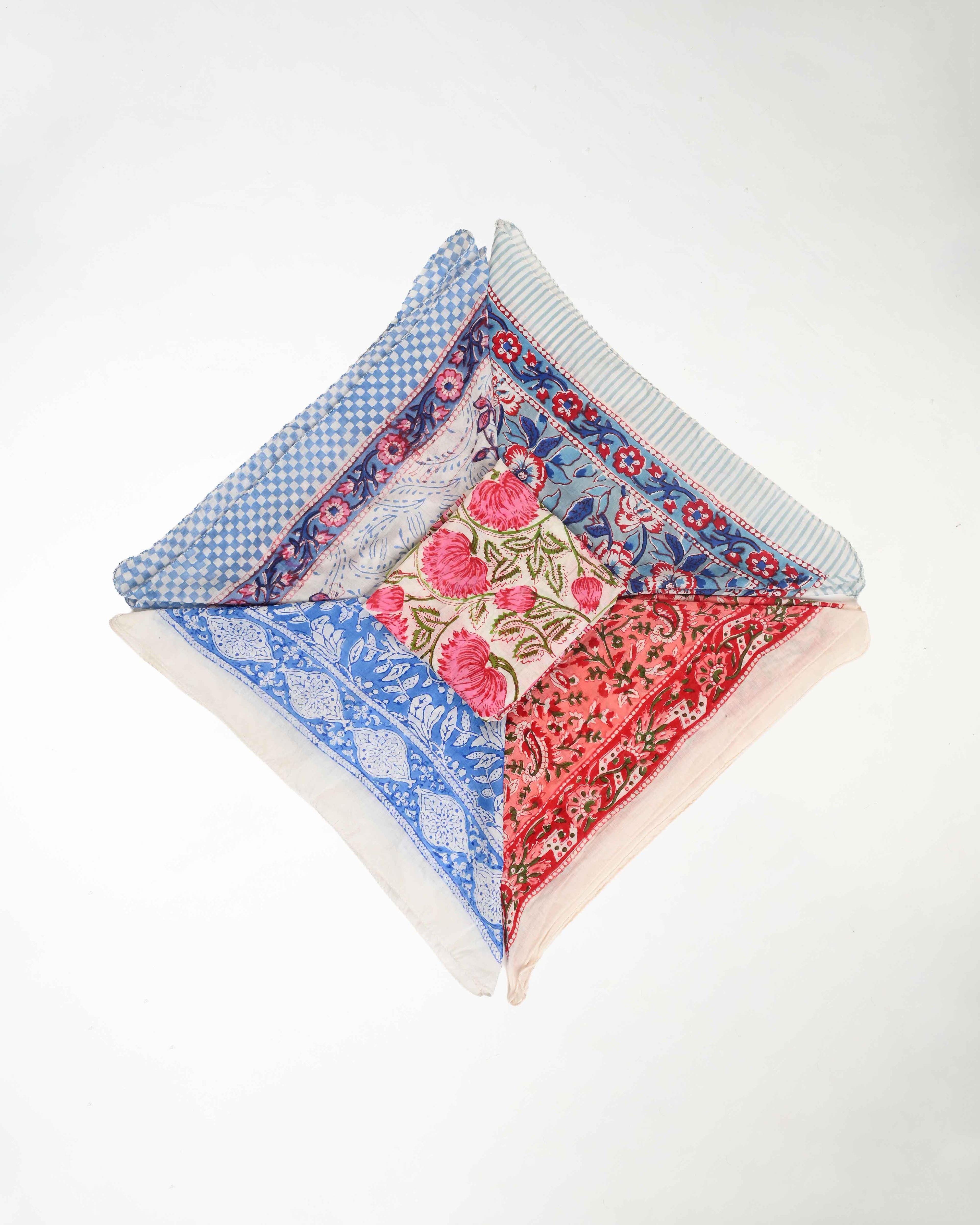 Set of 5 – Premium Cotton Bandanas for Hair Loss & Chemo Head Wraps | Soft Block Printed Headscarf, Neck Tie & Head Covering | Gentle Unisex Gift | UK