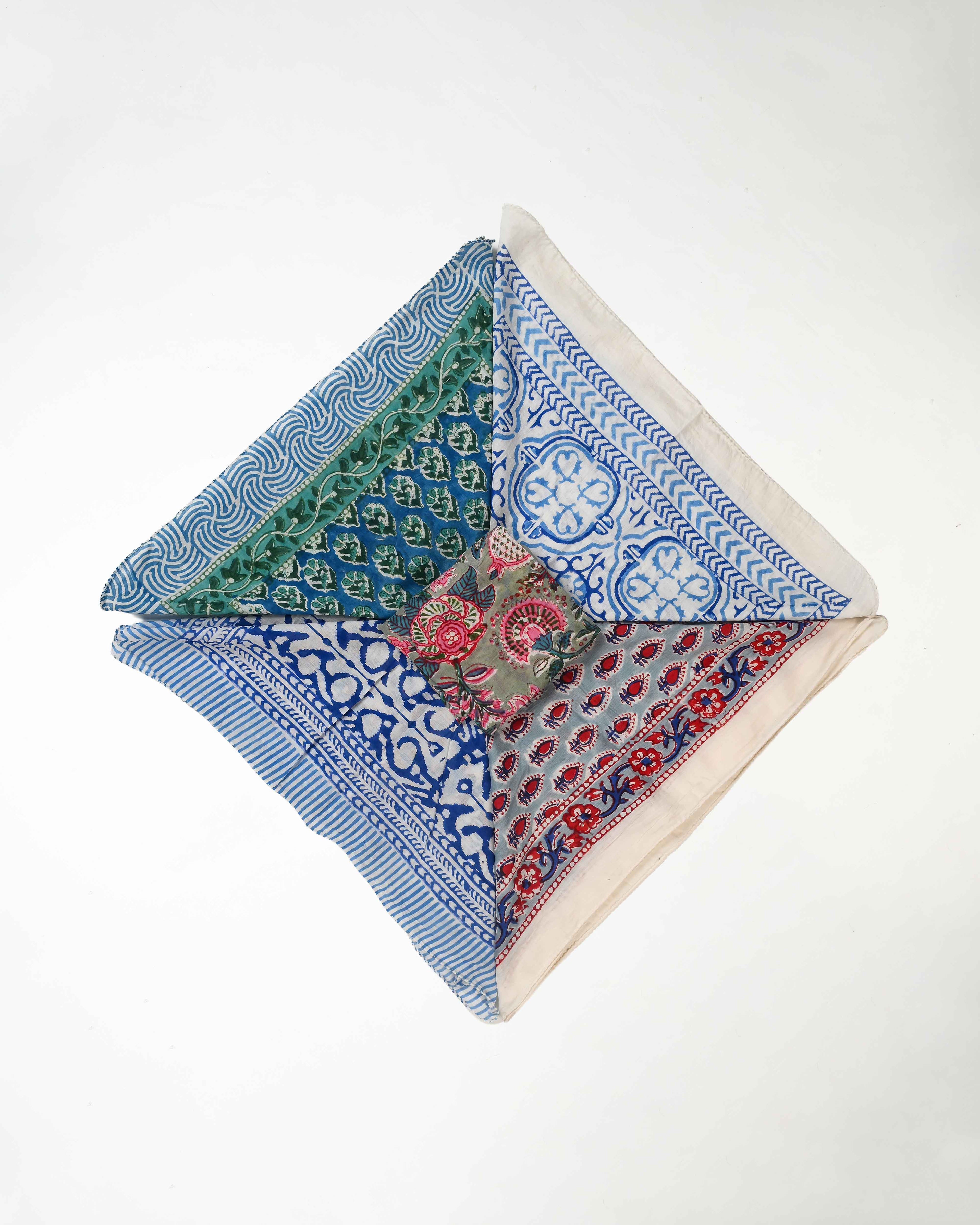Set of 5 – Handmade Cotton Bandanas for Bikers & Outdoor Sports | Block Printed Neck Wrap, Dust Cover & Head Wrap | Breathable Unisex Accessory | UK