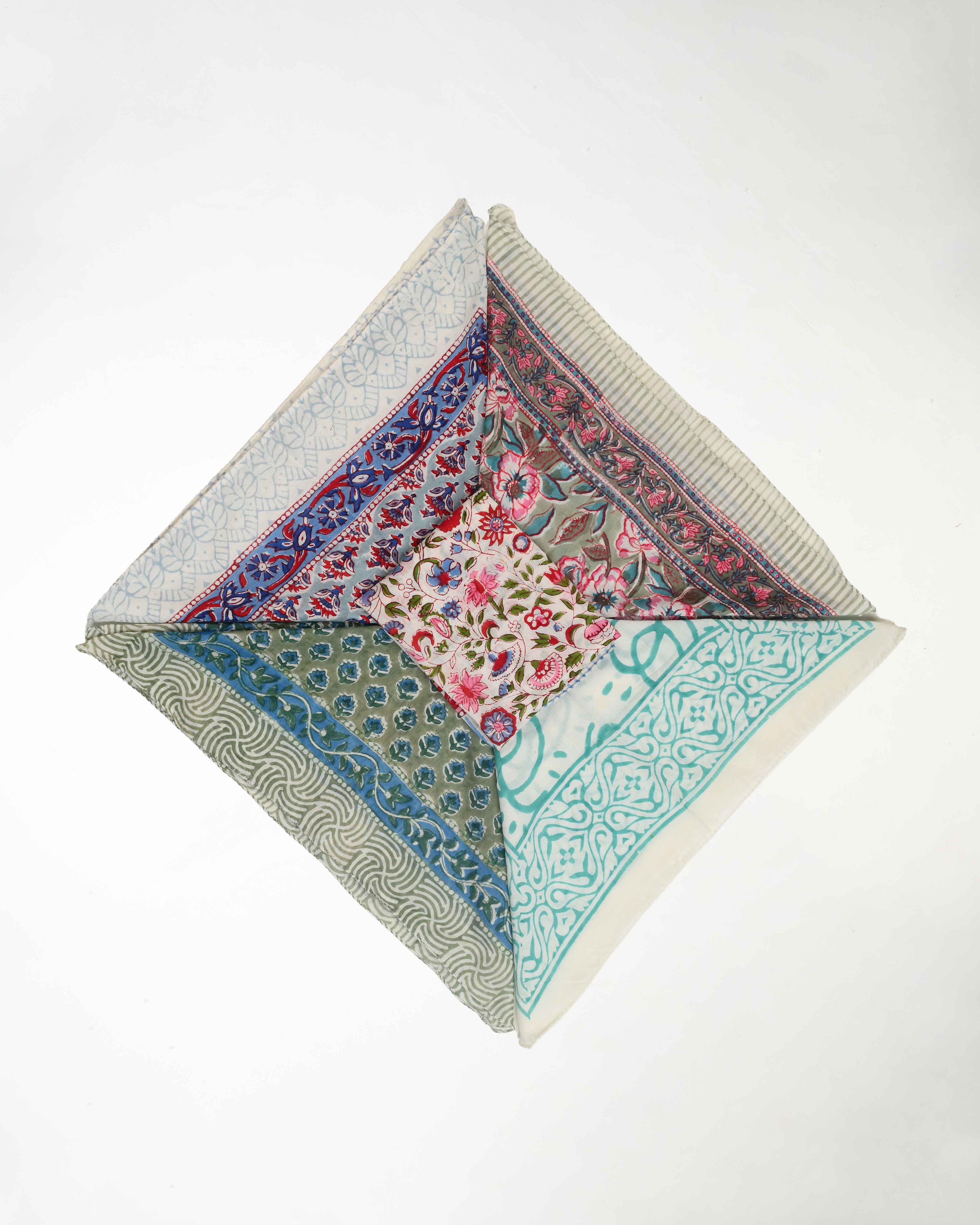 Set of 5 – Dopamine Dressing Cotton Bandanas | Colourful Floral Block Print Neck Scarf & Head Wrap | Boho Lightweight Fashion Accessory for Summer | UK