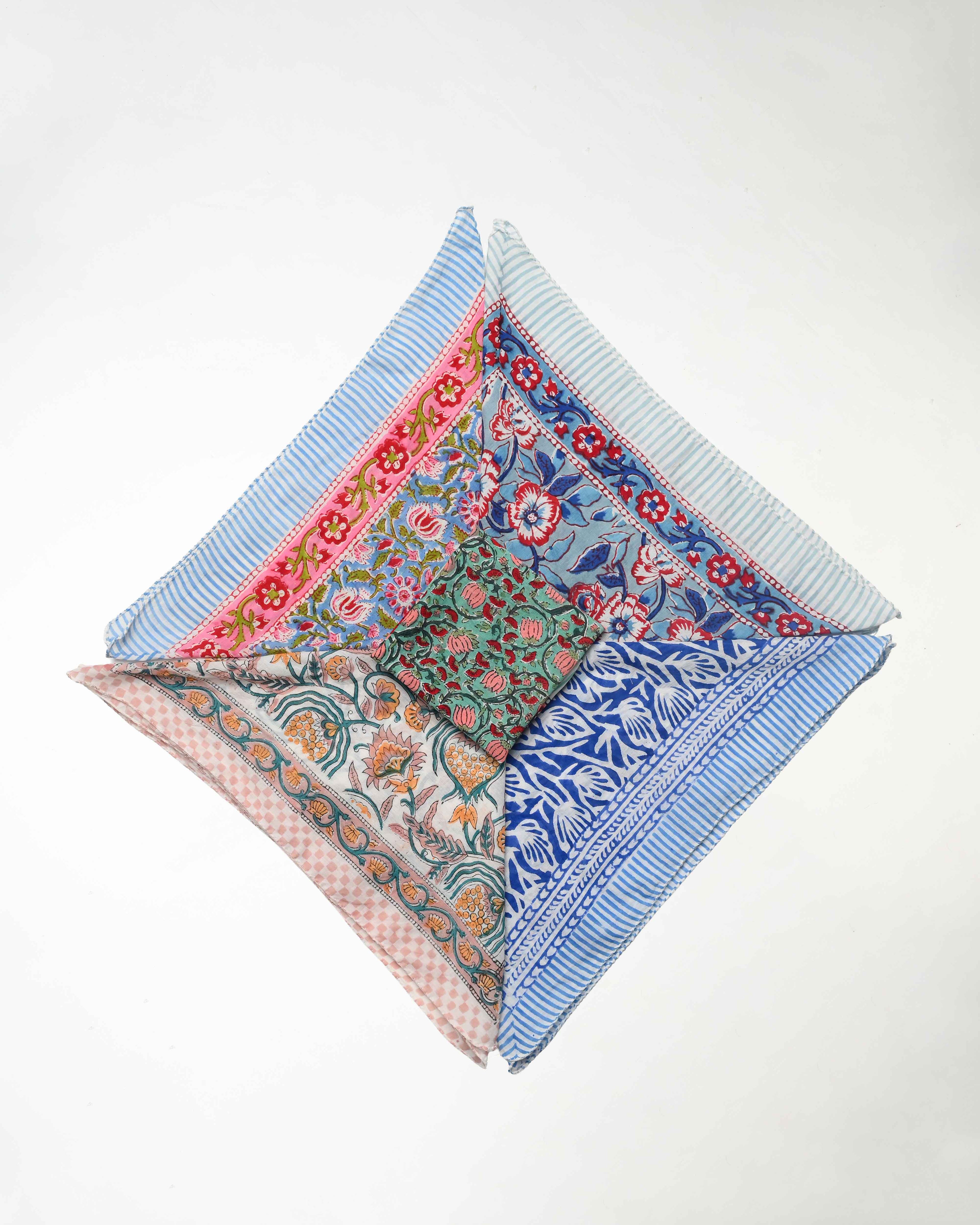 Set of 5 – Vintage Boho Cotton Bandanas | Handblock Print Head Wrap & Neck Scarf for Festivals, Hiking & Outdoor Adventures | Sustainable Gift | UK