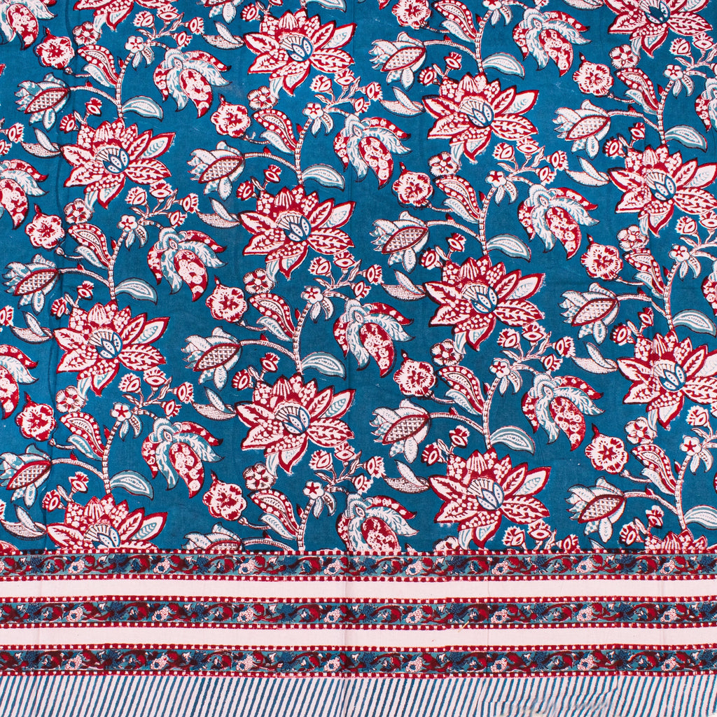 Floral Cotton Tablecloth for Dining, Block Printed Table Cover, Boho Home Decor