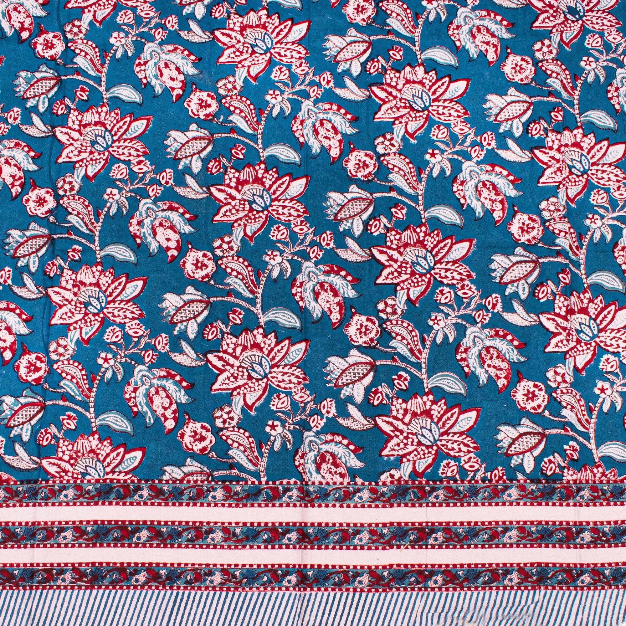 Floral Cotton Tablecloth for Dining, Block Printed Table Cover, Boho Home Decor